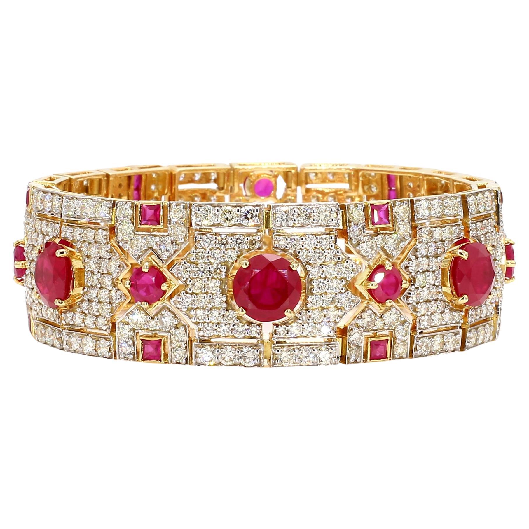 13.25 Carat Diamond 16.59 Carat Ruby Bracelet 18K White Gold For Sale