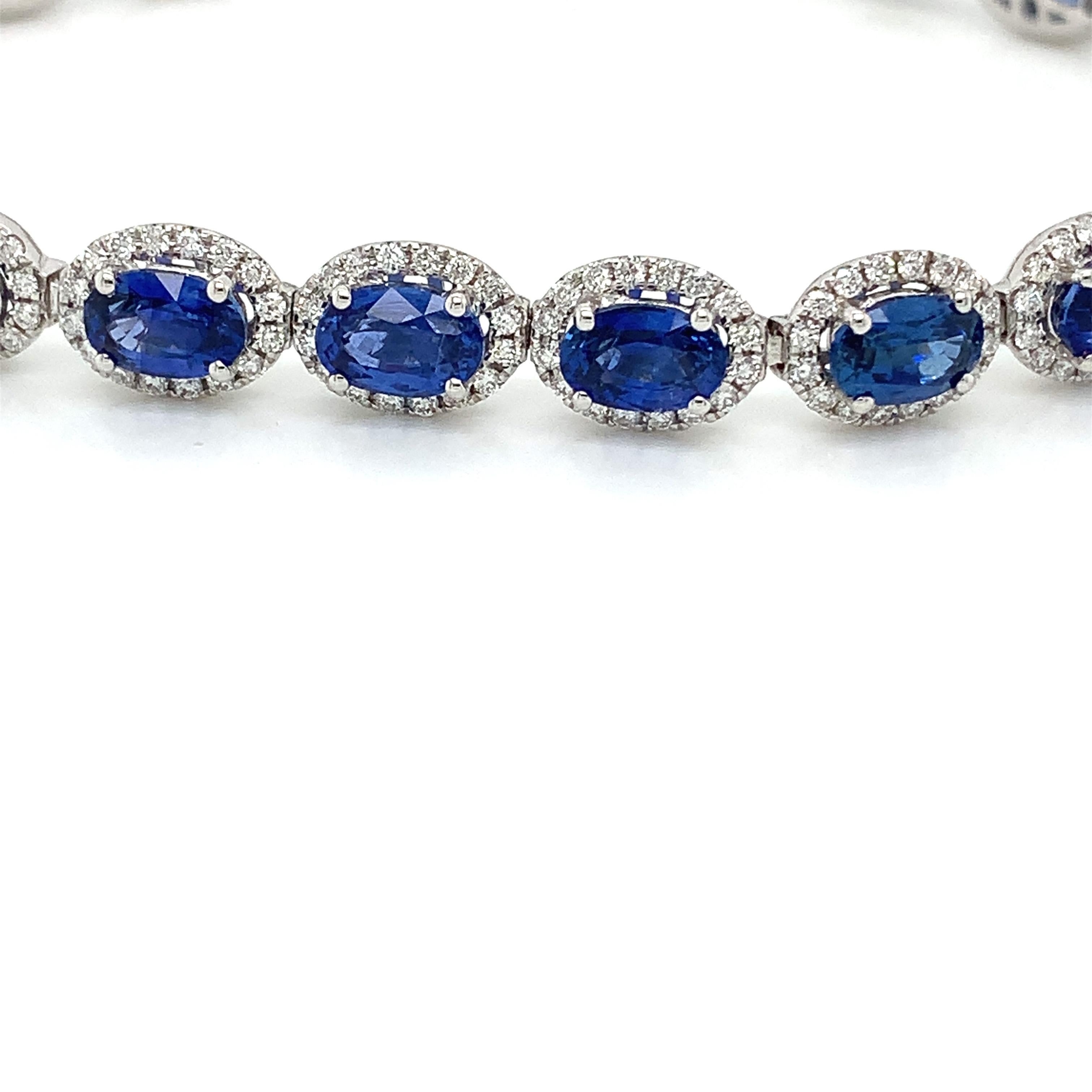 Modern 13.25 Carat Sapphire & Diamond Bracelet in 14 Karat White Gold For Sale