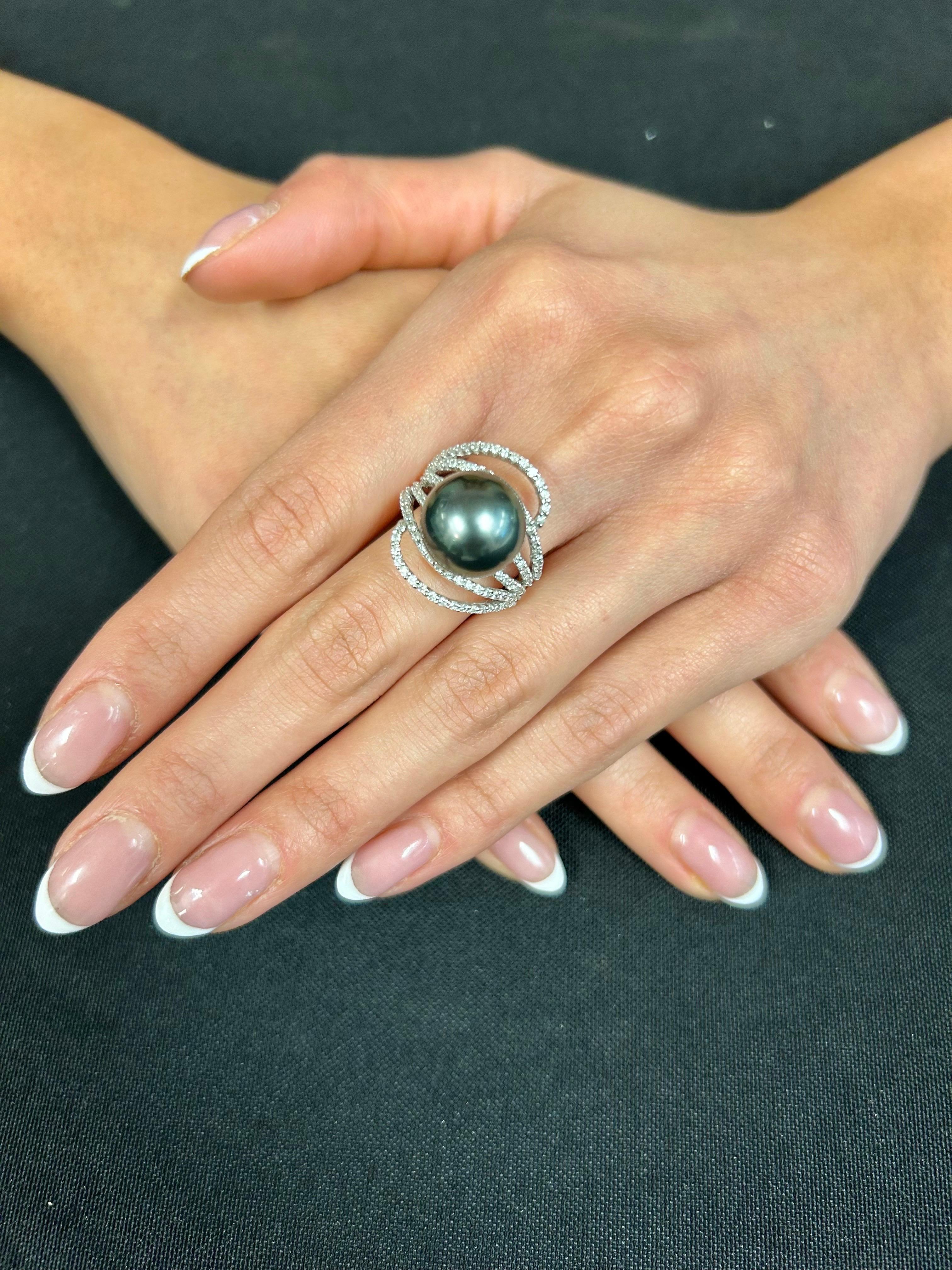 13.25MM Tahitian Pearl Cocktail Ring In New Condition For Sale In Richmond, BC