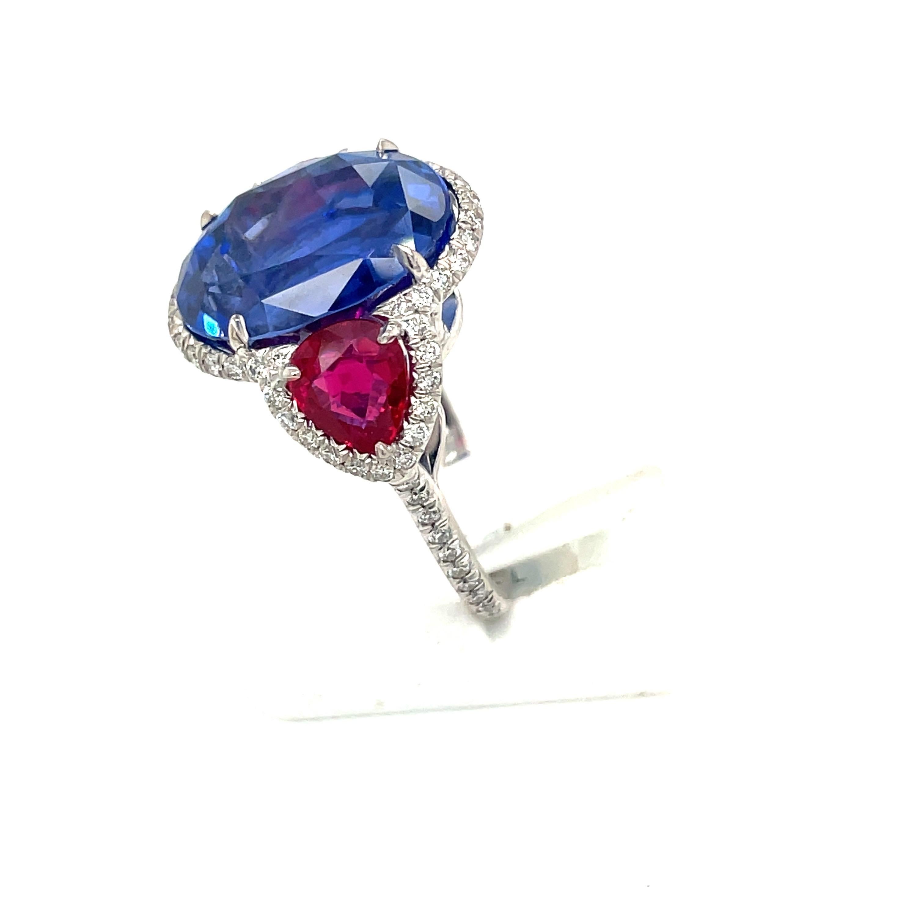 Contemporary 13.26 Carat Ceylon Sapphire with AGL Certified Burma Rubies For Sale