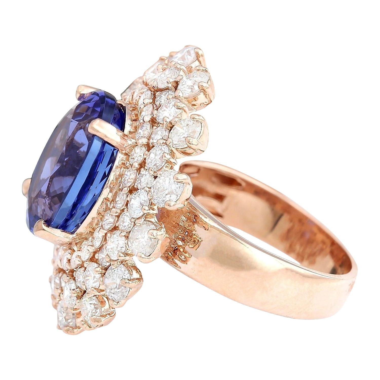 Oval Cut Natural Tanzanite Diamond Ring In 14 Karat Solid Rose Gold For Sale
