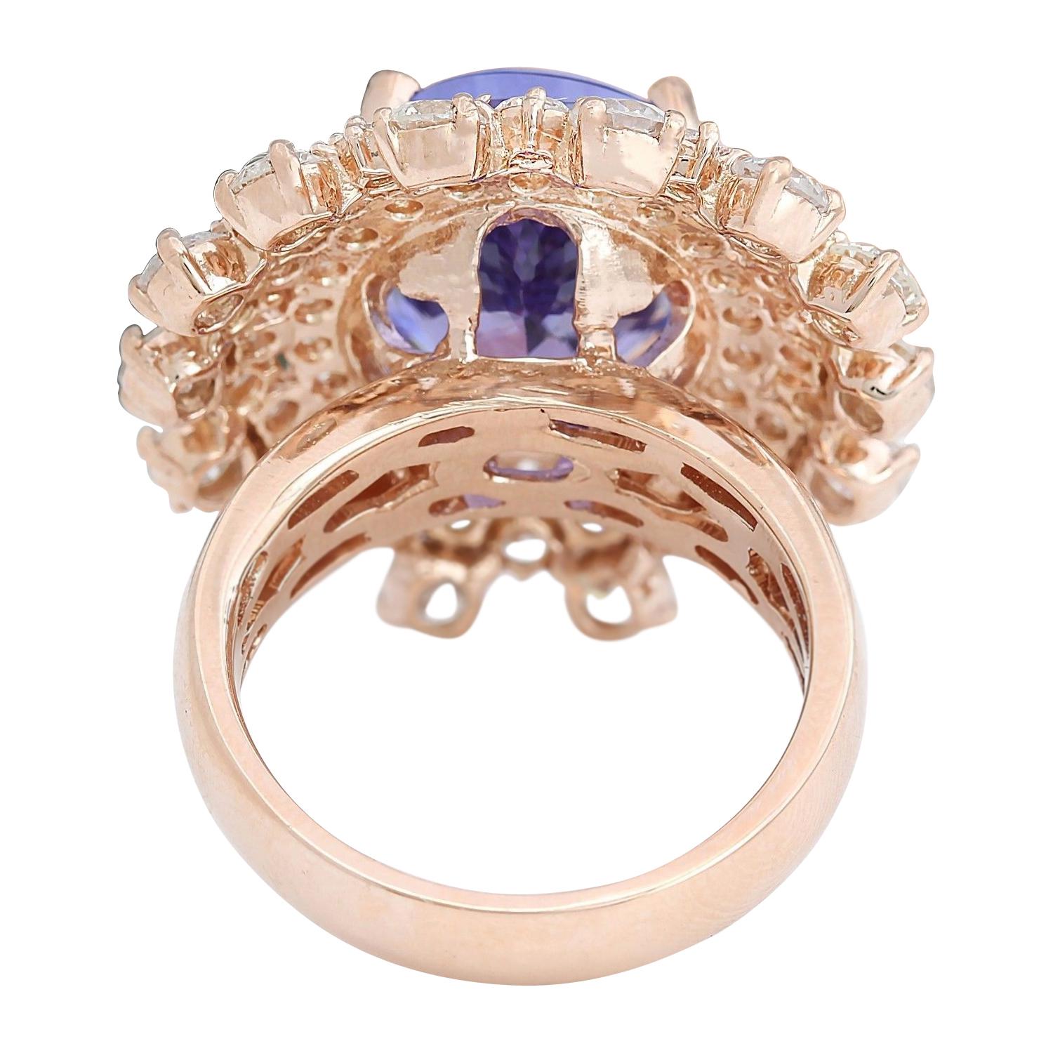 Natural Tanzanite Diamond Ring In 14 Karat Solid Rose Gold In New Condition For Sale In Manhattan Beach, CA