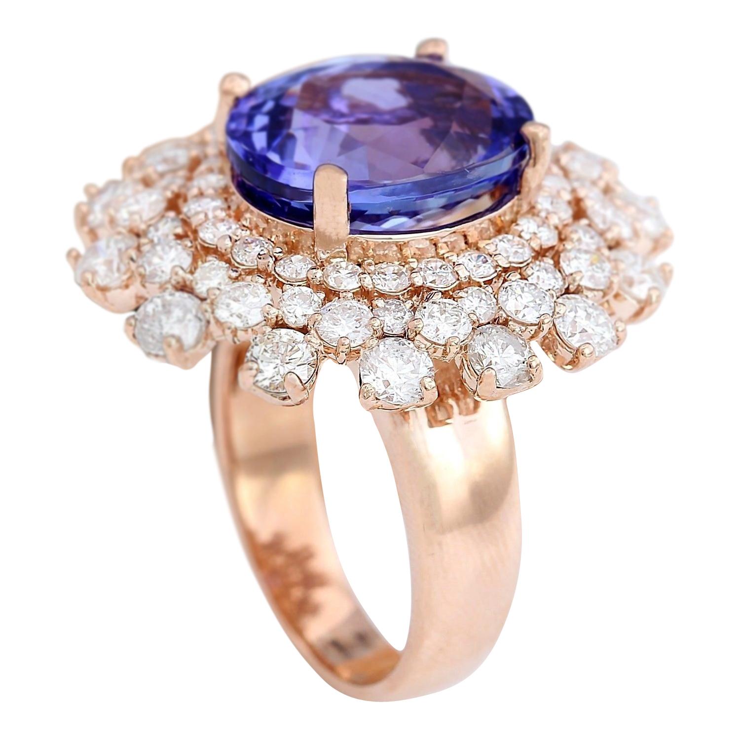 Women's or Men's Natural Tanzanite Diamond Ring In 14 Karat Solid Rose Gold For Sale