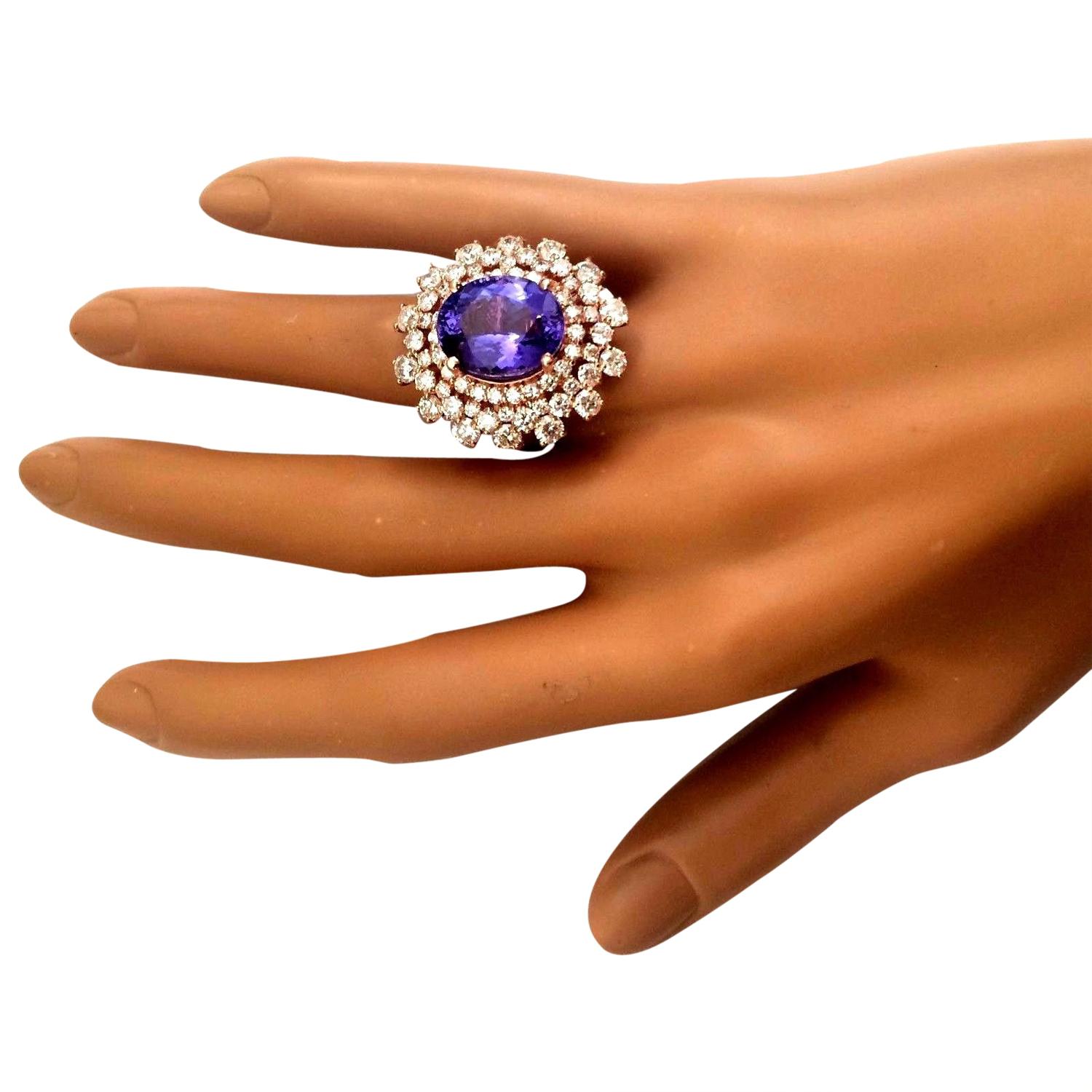 Natural Tanzanite Diamond Ring In 14 Karat Solid Rose Gold For Sale 1