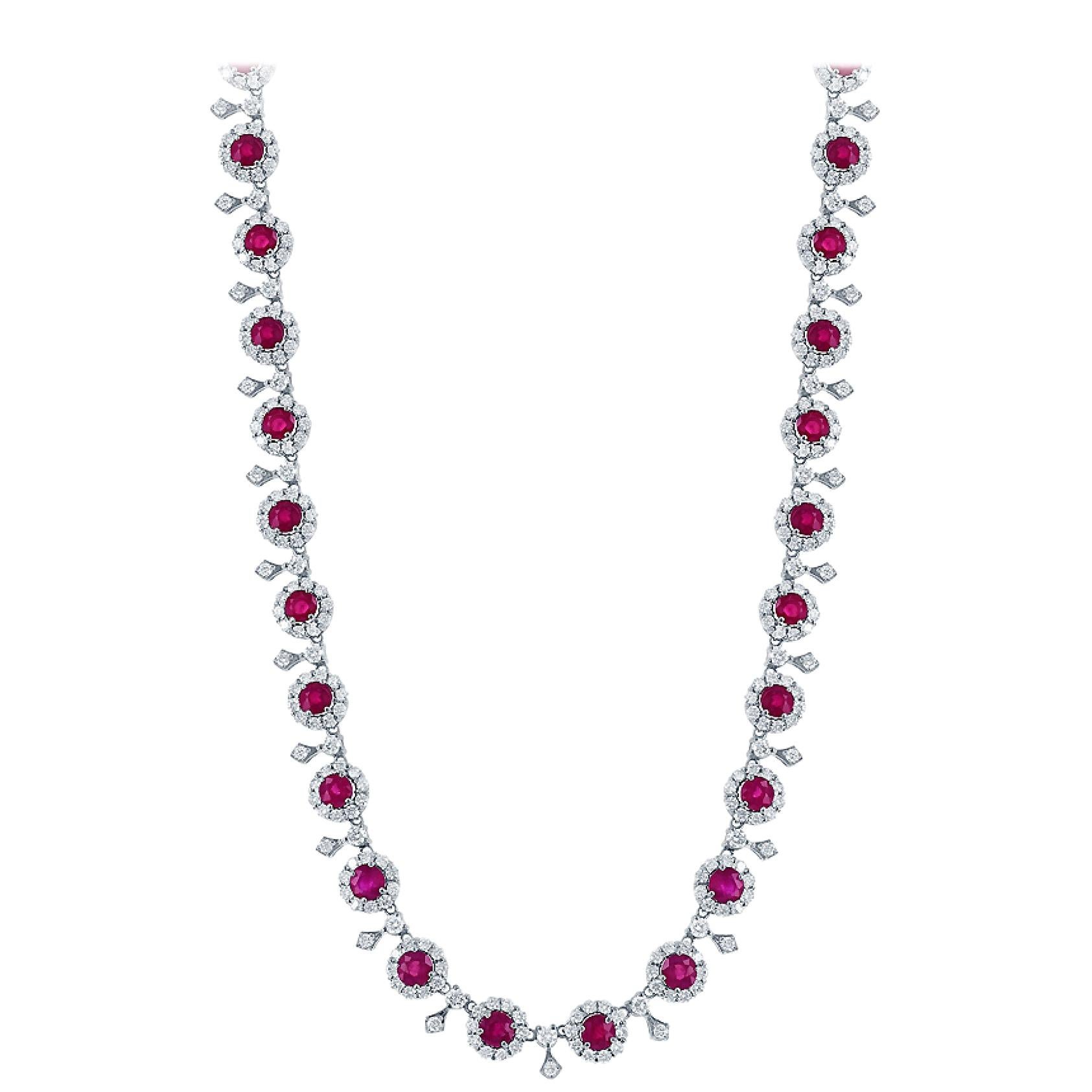 13.27 Carat Ruby and Diamond Necklace For Sale