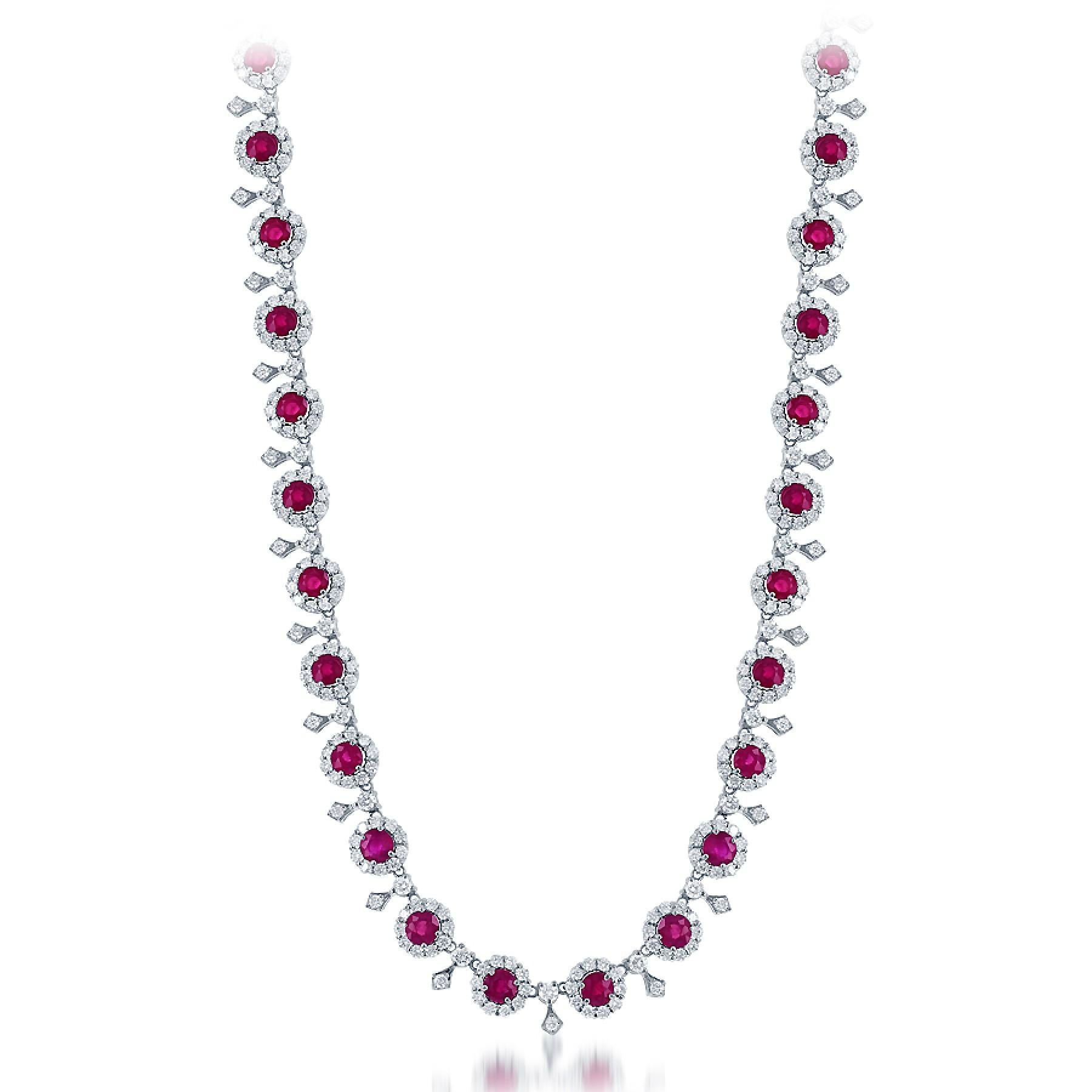 13.27 Carat Ruby and Diamond Necklace In New Condition For Sale In New Orleans, LA