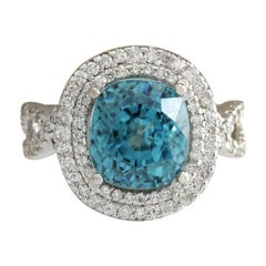 Natural Zircon Diamond Ring In 14 Karat White Gold