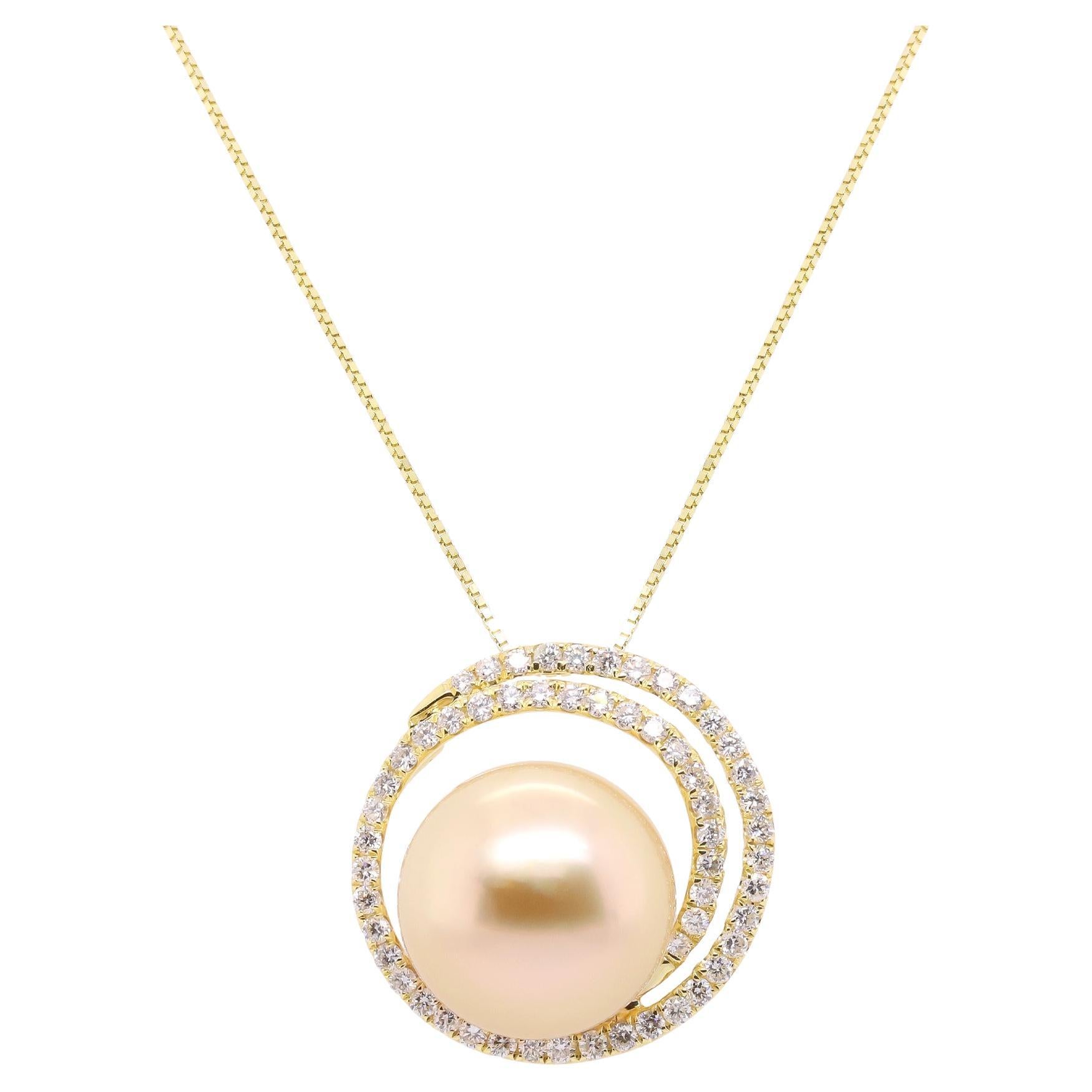 13.29 Carat South Sea Pearl with Diamond accents 18K Yellow Gold Pendant For Sale