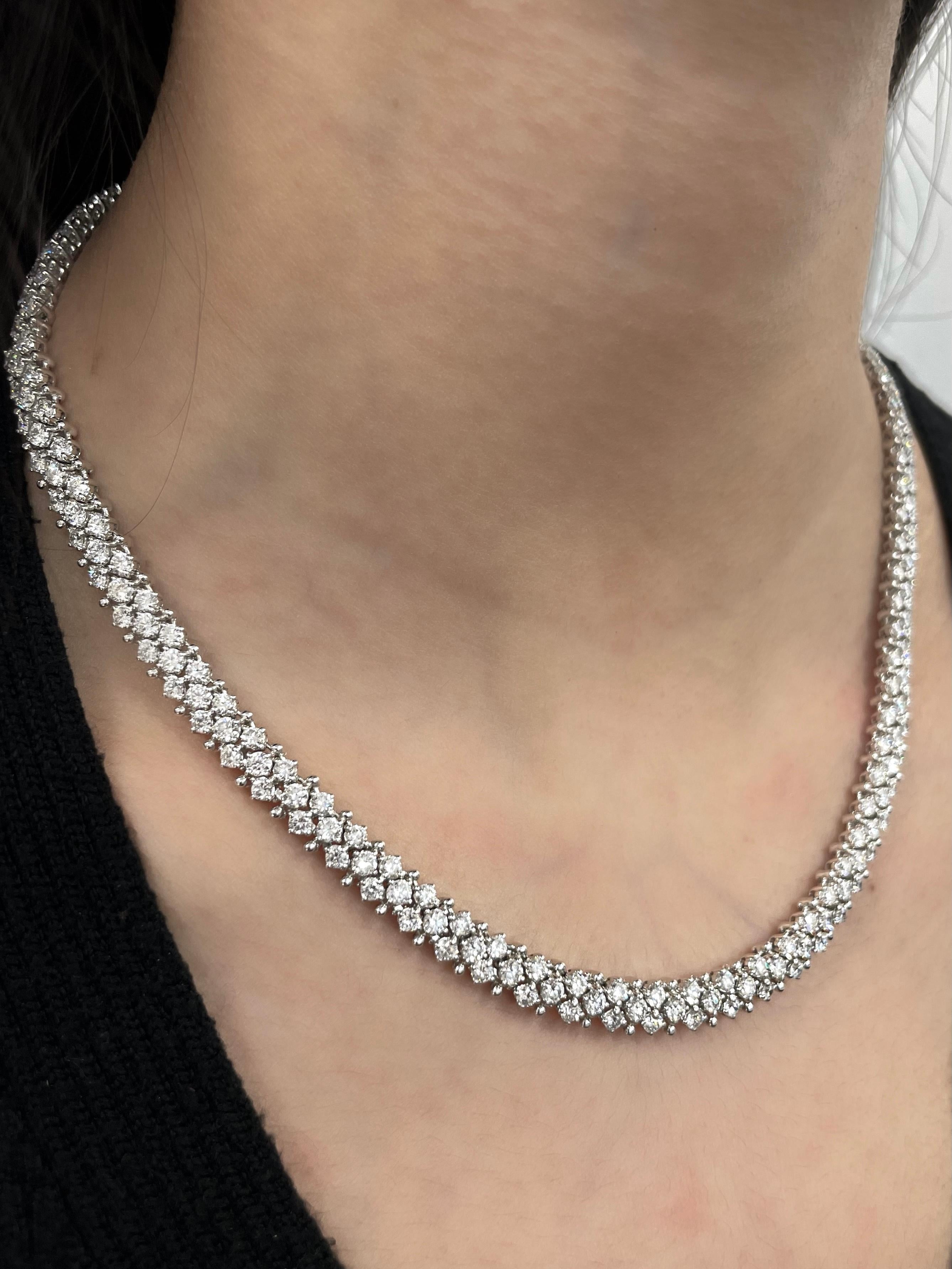 13.29 ct Double Row Pave Diamond Necklace  In New Condition For Sale In Chicago, IL