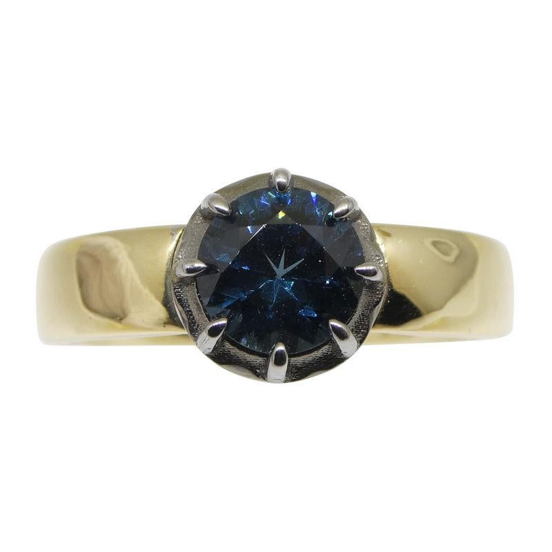 Brilliant Cut 1.32ct Blue Spinel Statement or Engagement Ring set in 14k Yellow and White Gold For Sale
