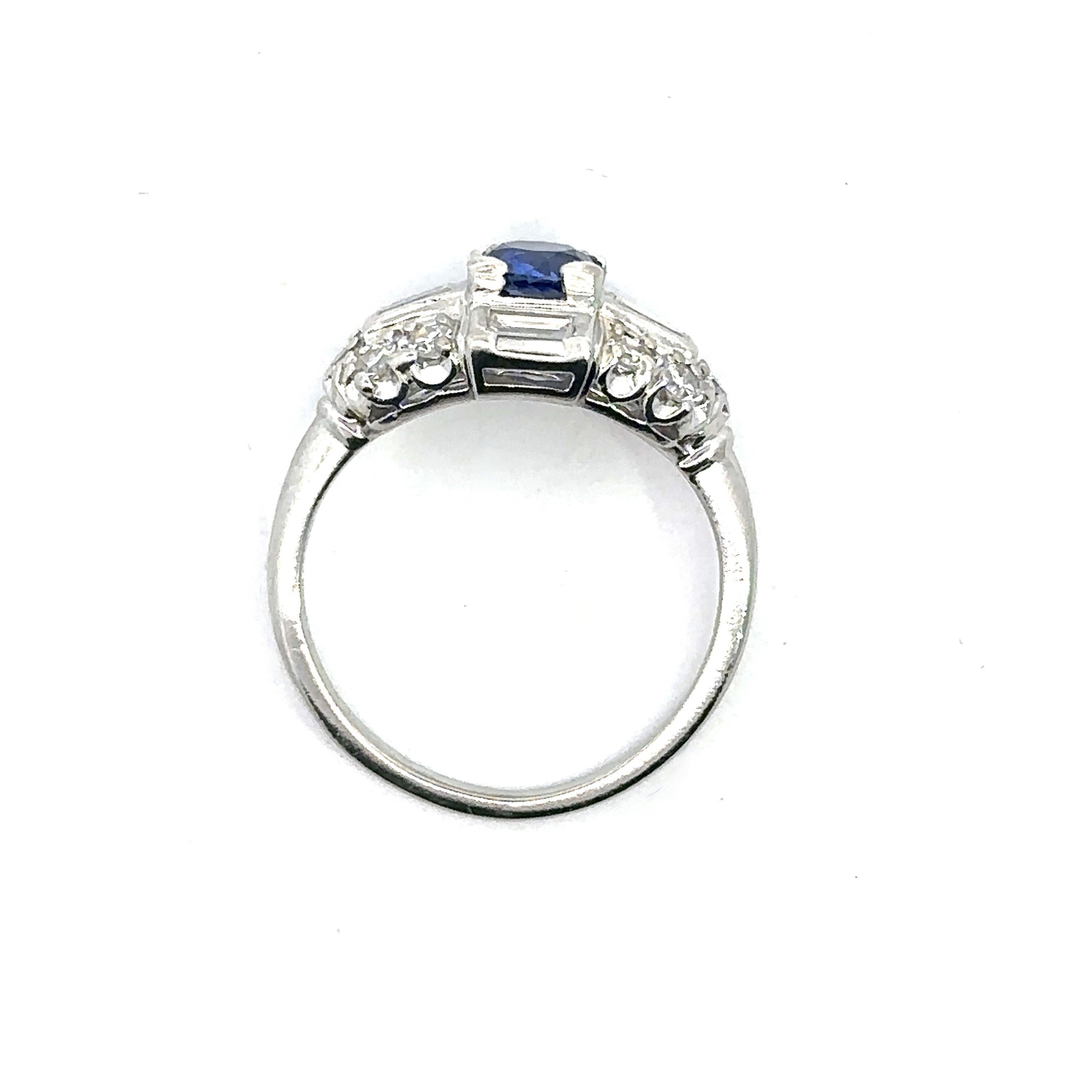 1.32CT Diamond & Sapphire Platinum Art Deco Vintage Ring For Sale 6