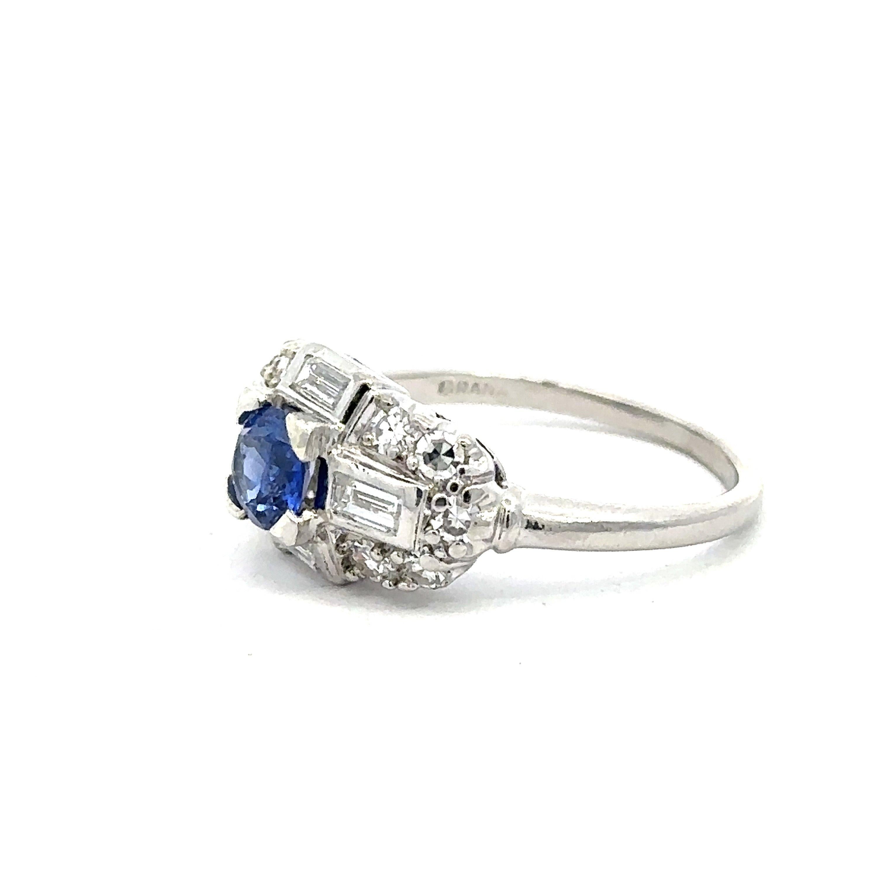 1.32CT Diamond & Sapphire Platinum Art Deco Vintage Ring For Sale 1