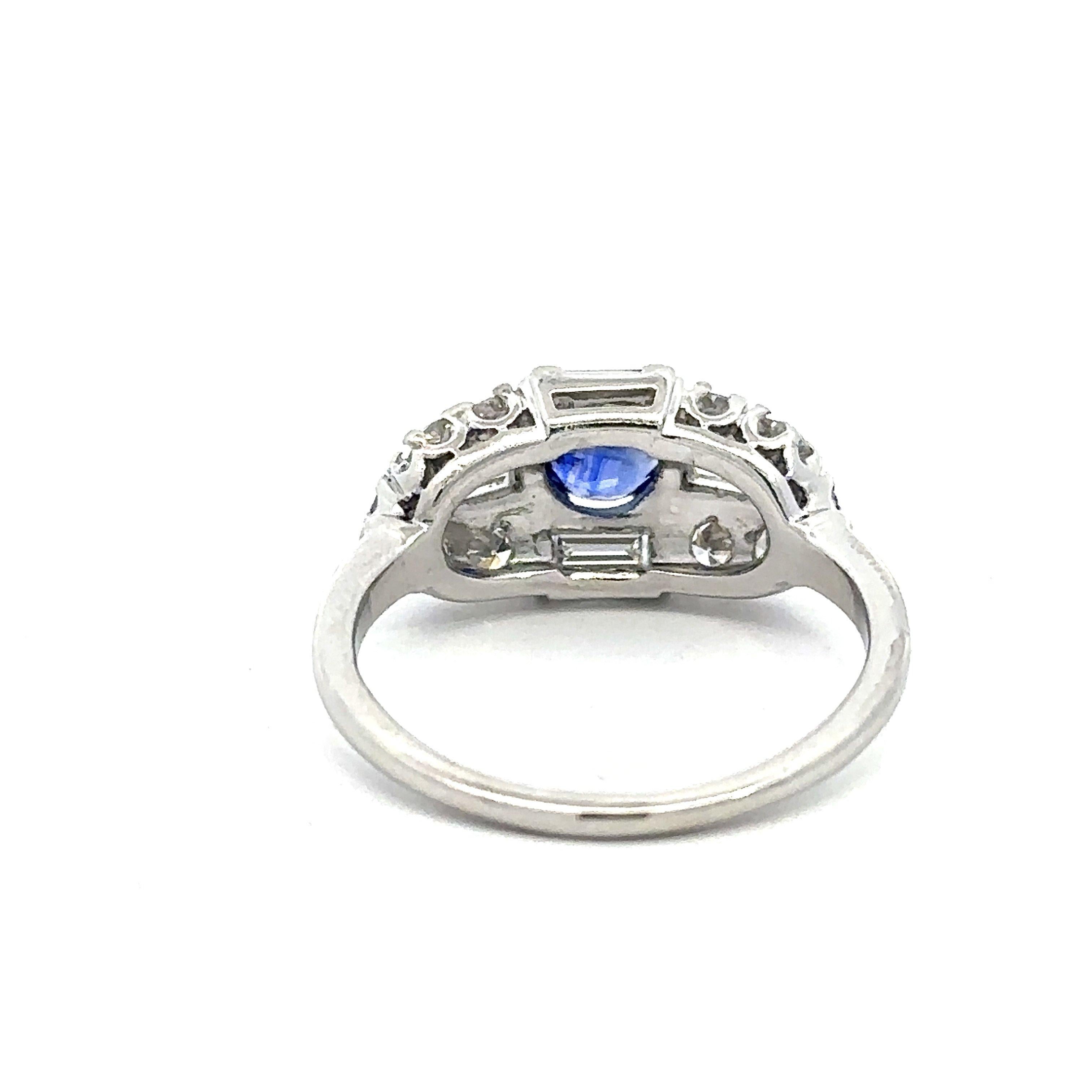 1.32CT Diamond & Sapphire Platinum Art Deco Vintage Ring For Sale 2