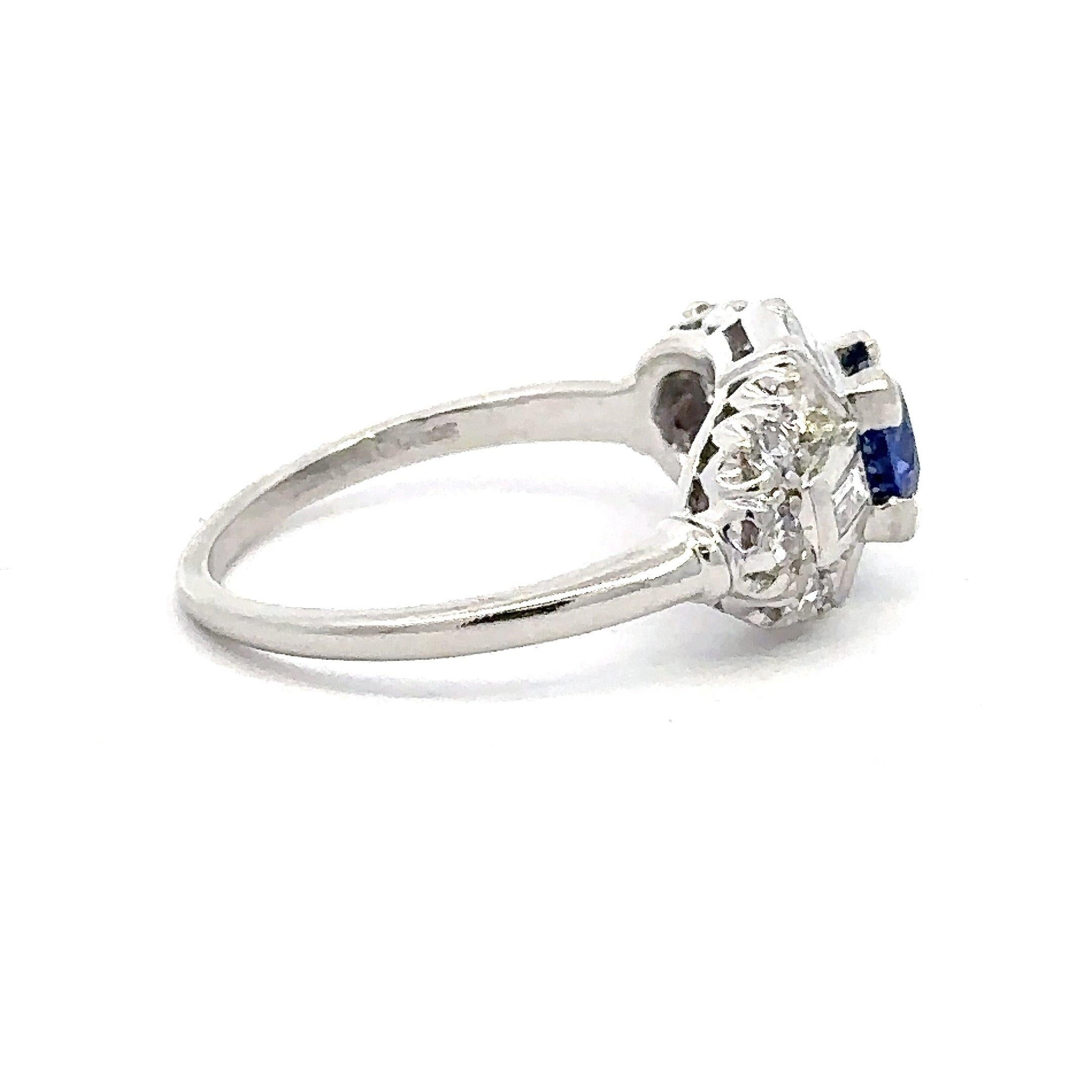 1.32CT Diamond & Sapphire Platinum Art Deco Vintage Ring For Sale 3