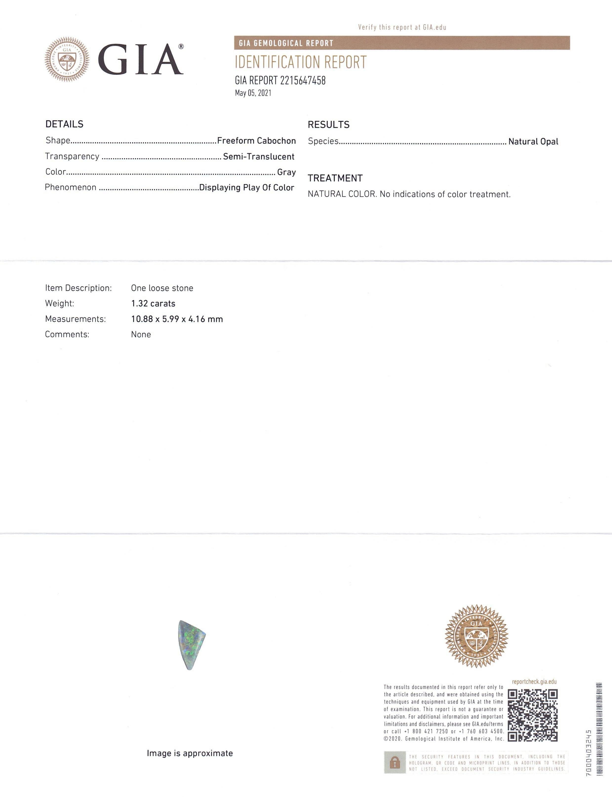 1.32ct Freeform Cabochon Gray Opal GIA Certified en vente 2