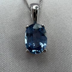 1.32ct Indigo Blue Sapphire 18k White Gold Oval Cut Solitaire Pendant Necklace
