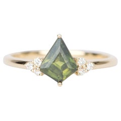 1.32ct Kite Shape Madagascar Sapphire Diamond 14K Gold Engagement Ring R6389
