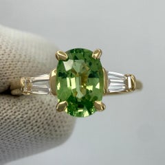 1.32ct Mint Green Tsavorite Garnet & Diamond 18k Yellow Gold Three Stone Ring