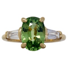 1.32ct Mint Green Tsavorite Garnet & Diamond 18k Yellow Gold Three Stone Ring