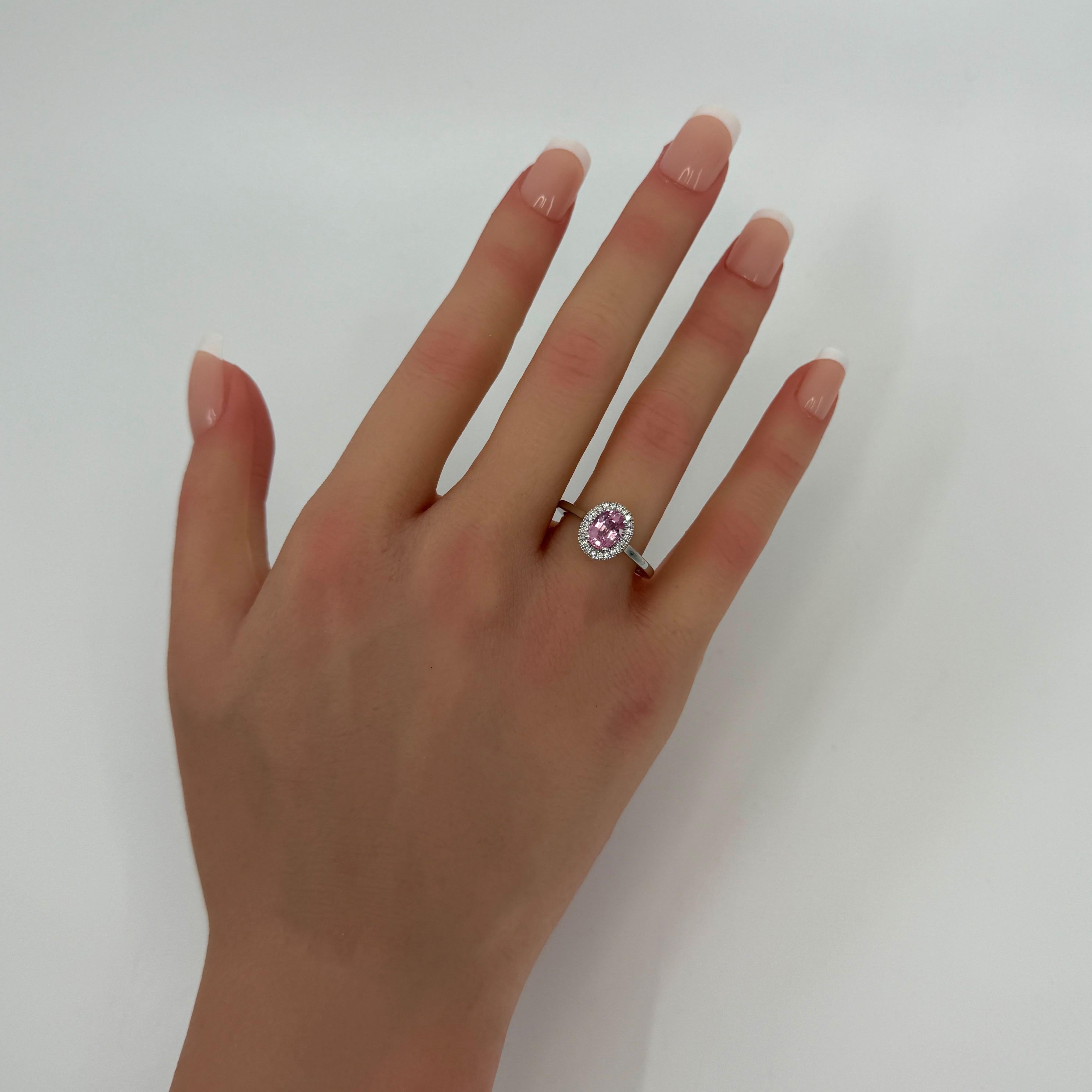 1.32ct Oval Cut Vivid Pink Mahenge Spinel & Diamond Platinum Halo Ring In New Condition For Sale In Birmingham, GB