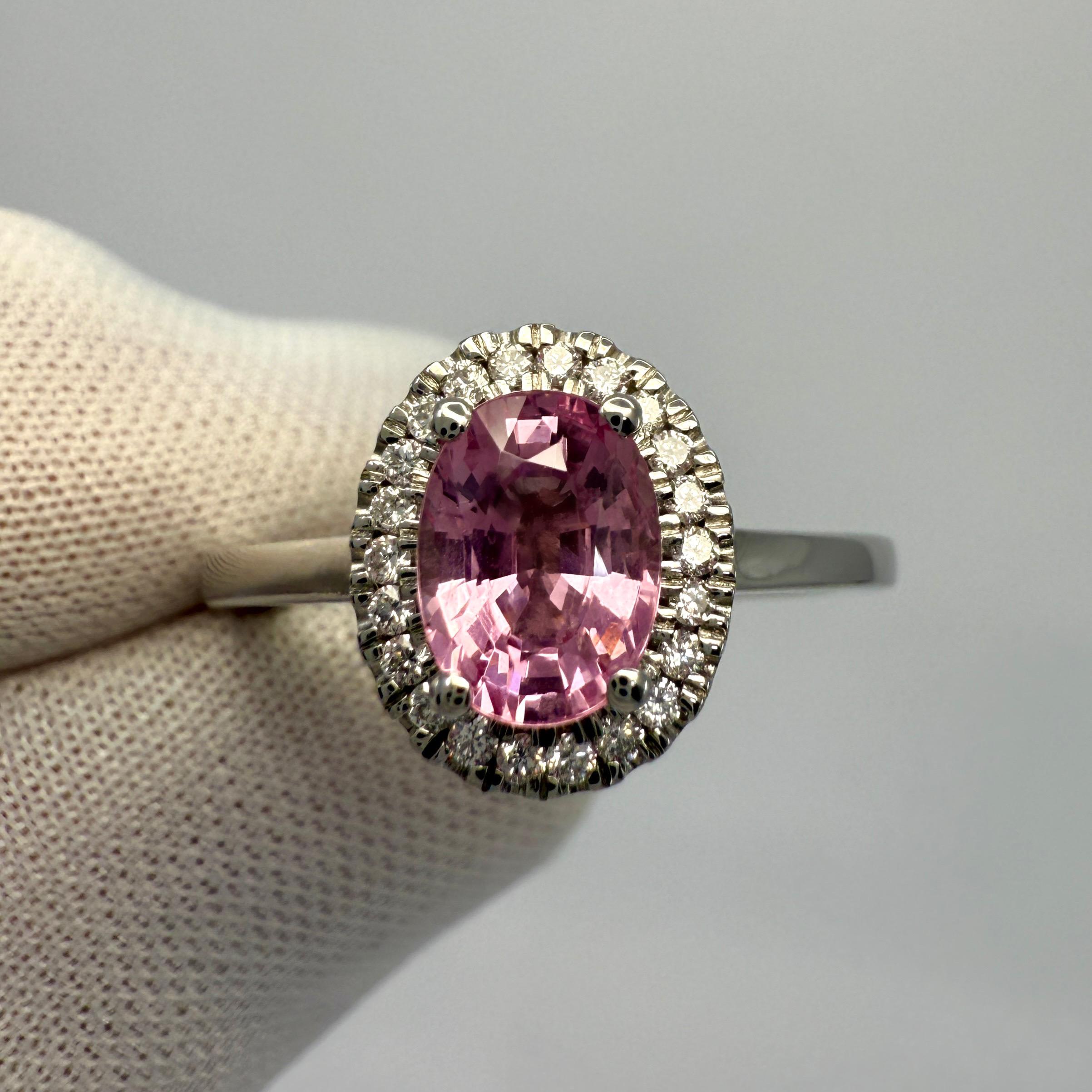 Women's or Men's 1.32ct Oval Cut Vivid Pink Mahenge Spinel & Diamond Platinum Halo Ring For Sale