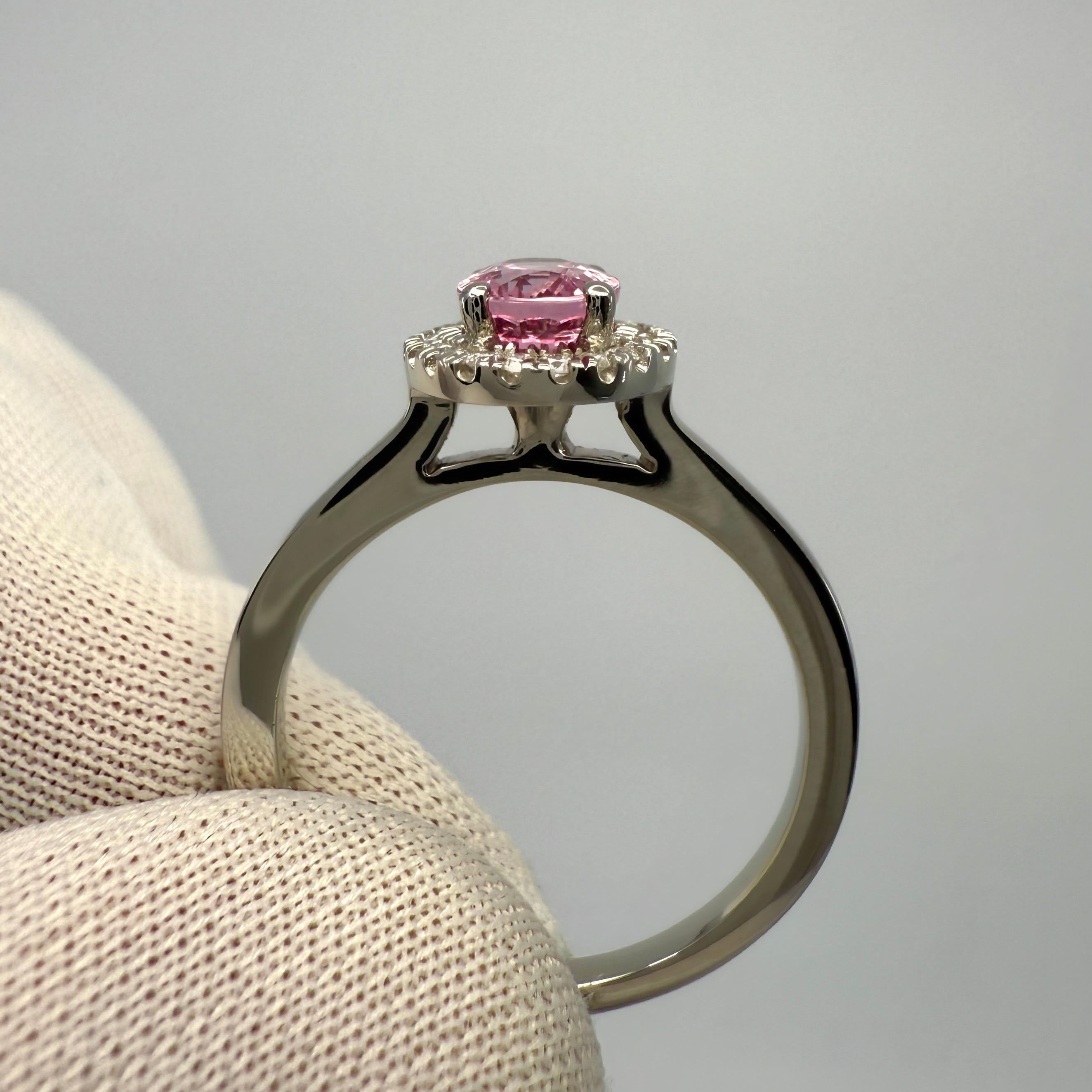 1.32ct Oval Cut Vivid Pink Mahenge Spinel & Diamond Platinum Halo Ring For Sale 1