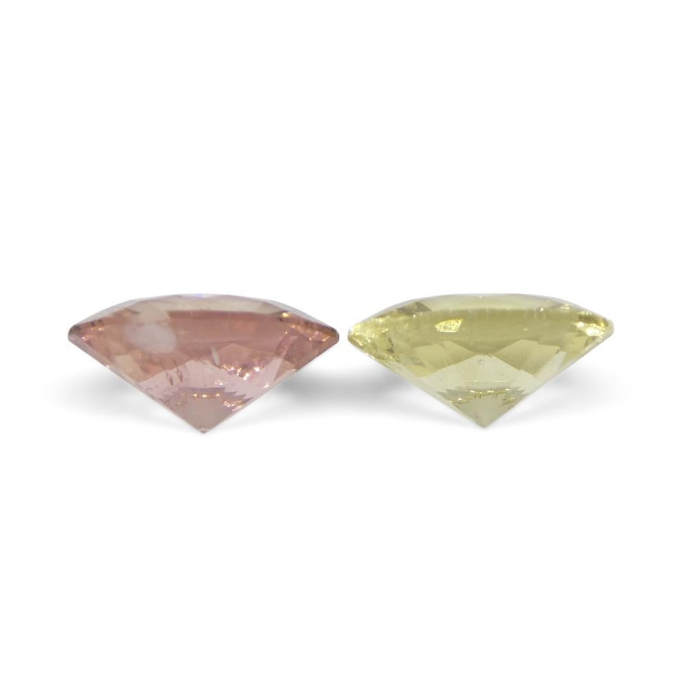Women's or Men's 1.32ct Pair Oval Yellow/Pink Tourmaline from Brazil For Sale