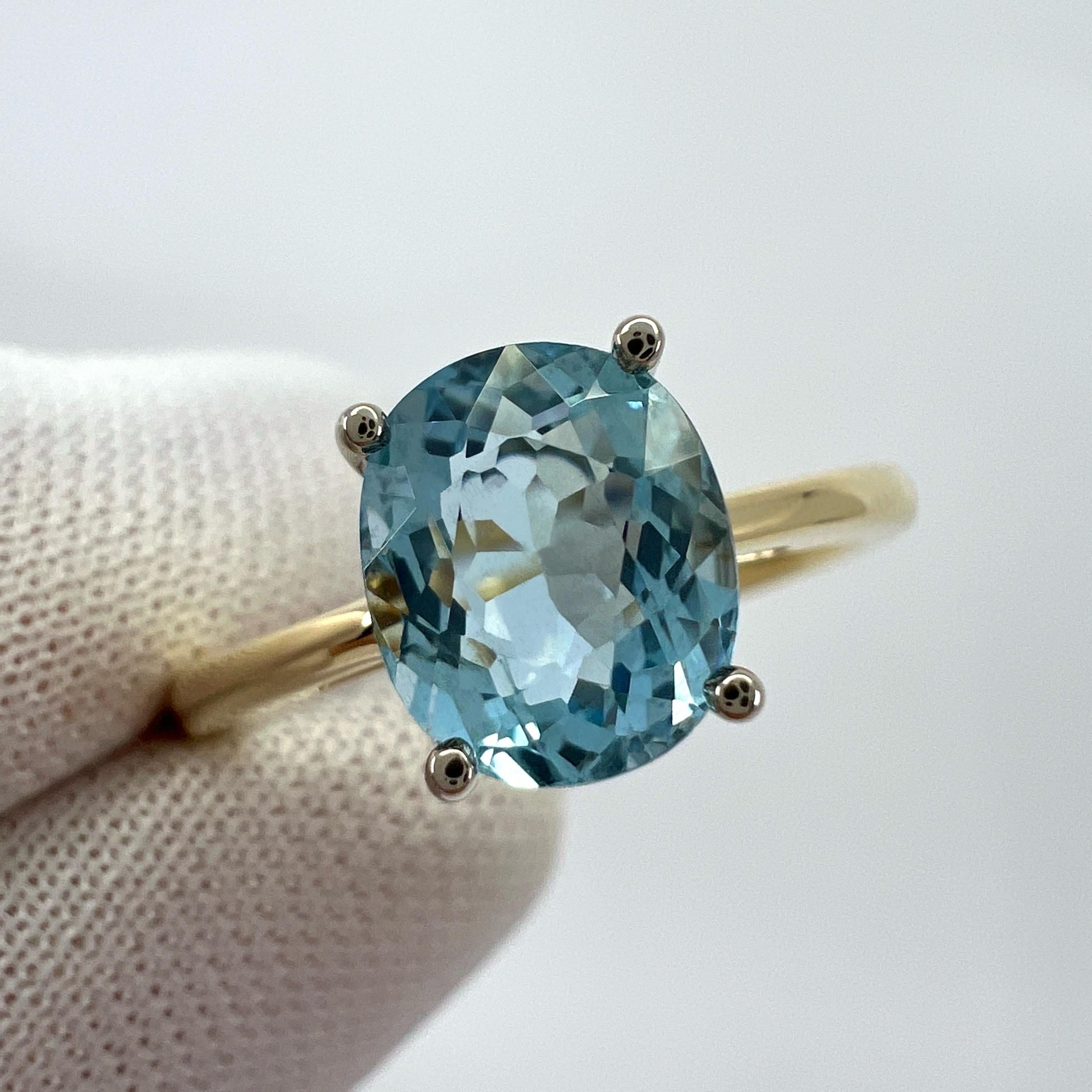 Oval Cut 1.32ct Santa Maria Blue Aquamarine 18k White & Yellow Gold Oval Solitaire Ring For Sale