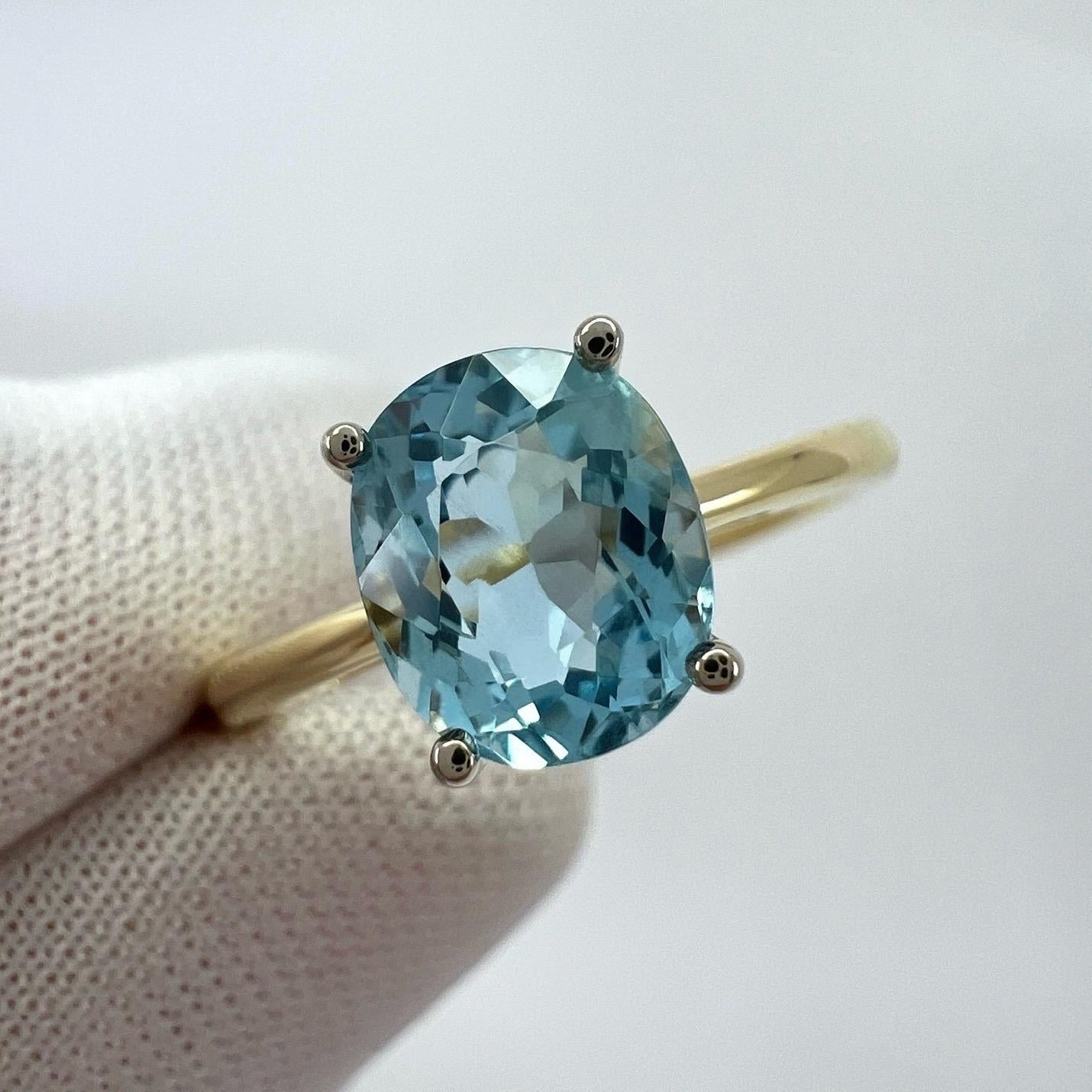 1.32ct Santa Maria Blue Aquamarine 18k White & Yellow Gold Oval Solitaire Ring For Sale 1