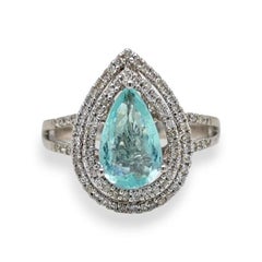 1.32ct Vivid Neon Blue-Green Paraiba Tourmaline Ring 18K White Gold Certified