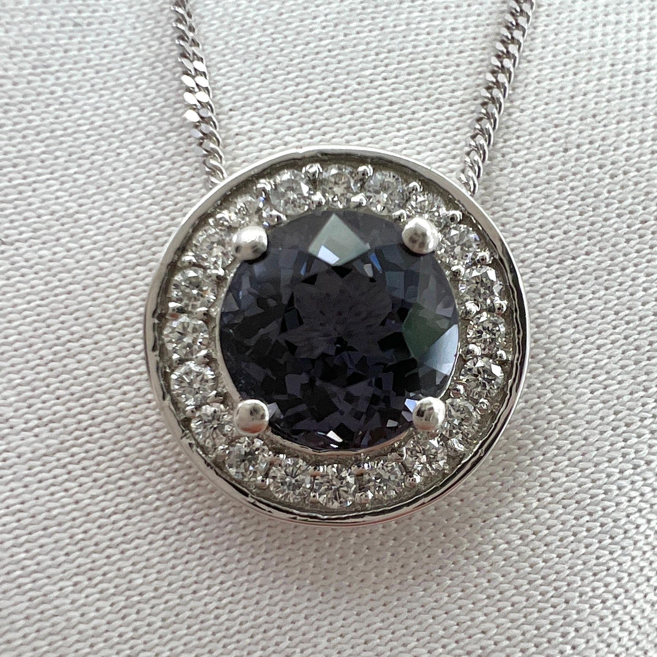 Women's or Men's 1.32ct Vivid Purple Titanium Spinel Diamond 950 Platinum Halo Pendant Necklace For Sale