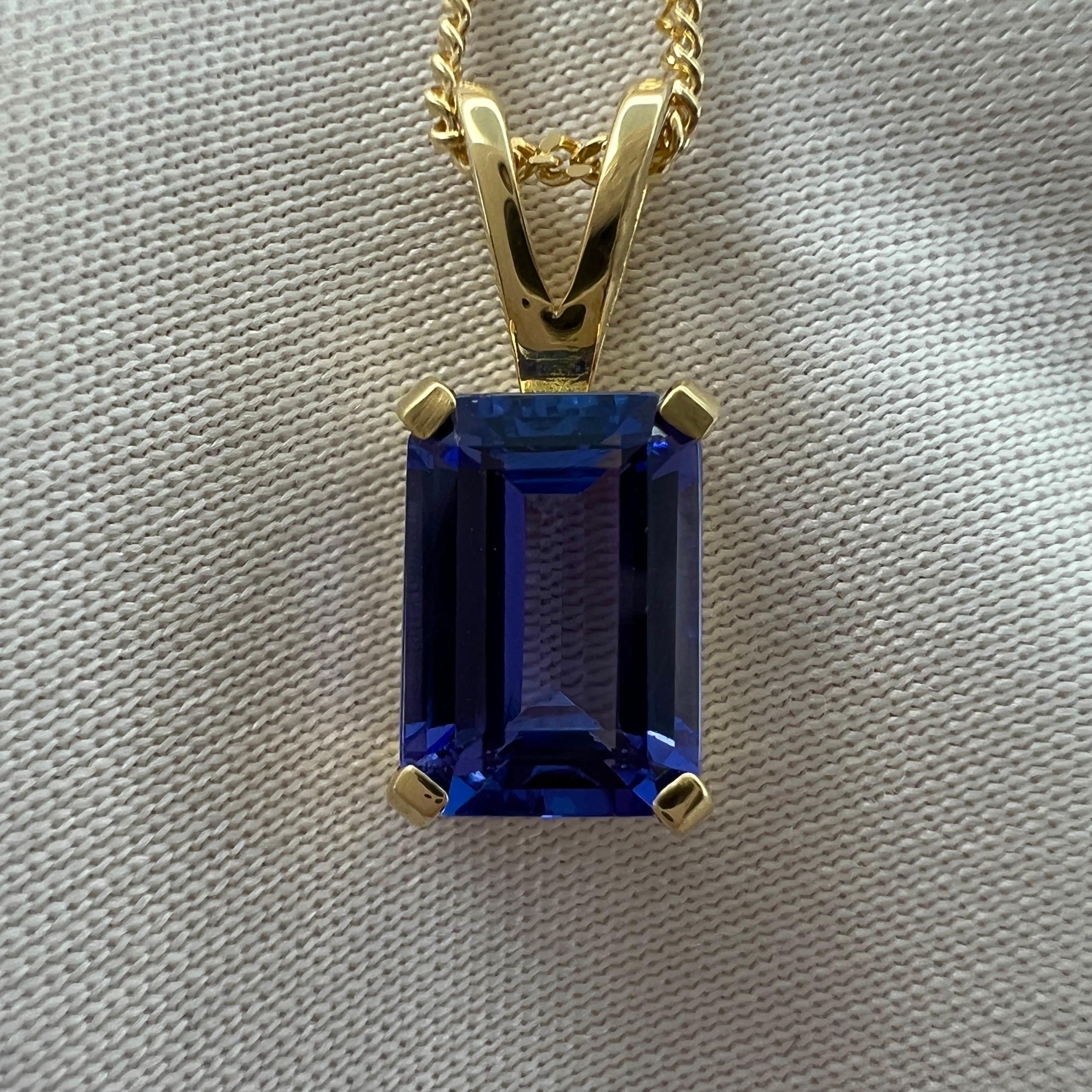Women's or Men's 1.32ct Vivid Violet Blue Tanzanite 18k Yellow Gold Emerald Cut Pendant Necklace