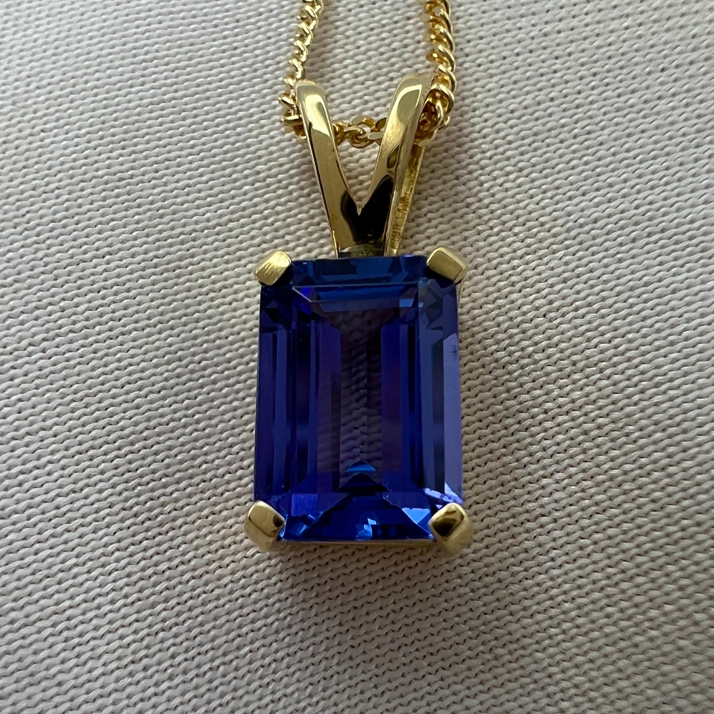 1.32ct Vivid Violet Blue Tanzanite 18k Yellow Gold Emerald Cut Pendant Necklace 1