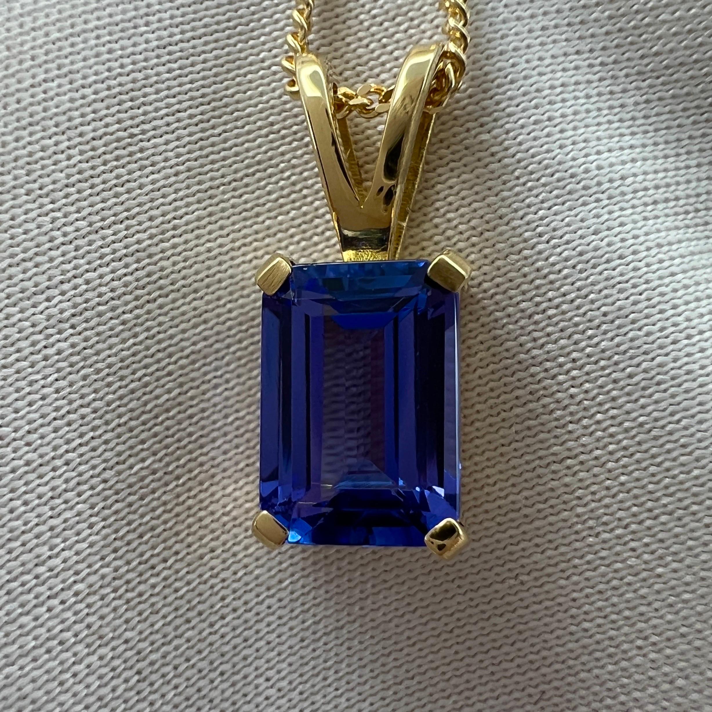 1.32ct Vivid Violet Blue Tanzanite 18k Yellow Gold Emerald Cut Pendant Necklace 2