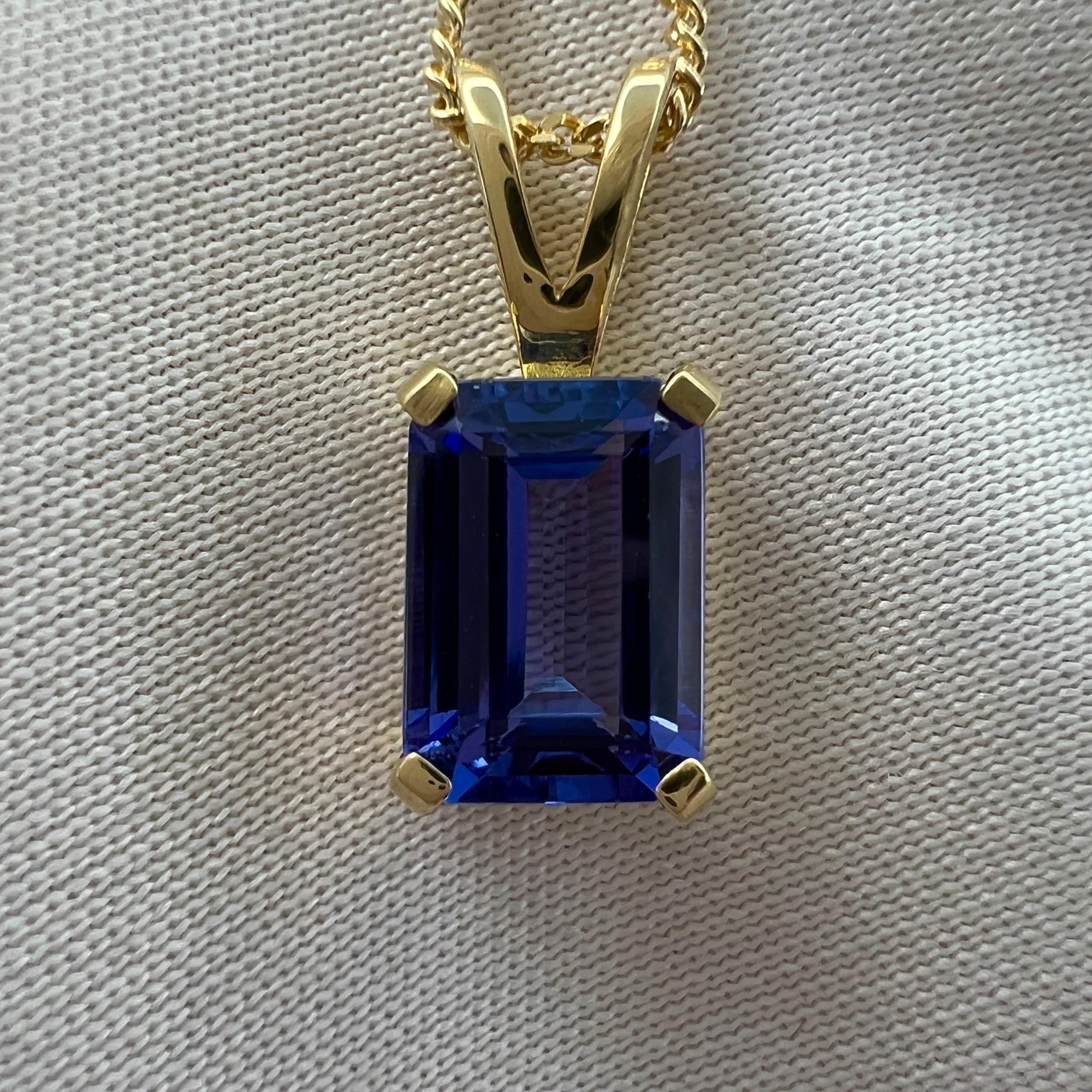 1.32ct Vivid Violet Blue Tanzanite 18k Yellow Gold Emerald Cut Pendant Necklace 4