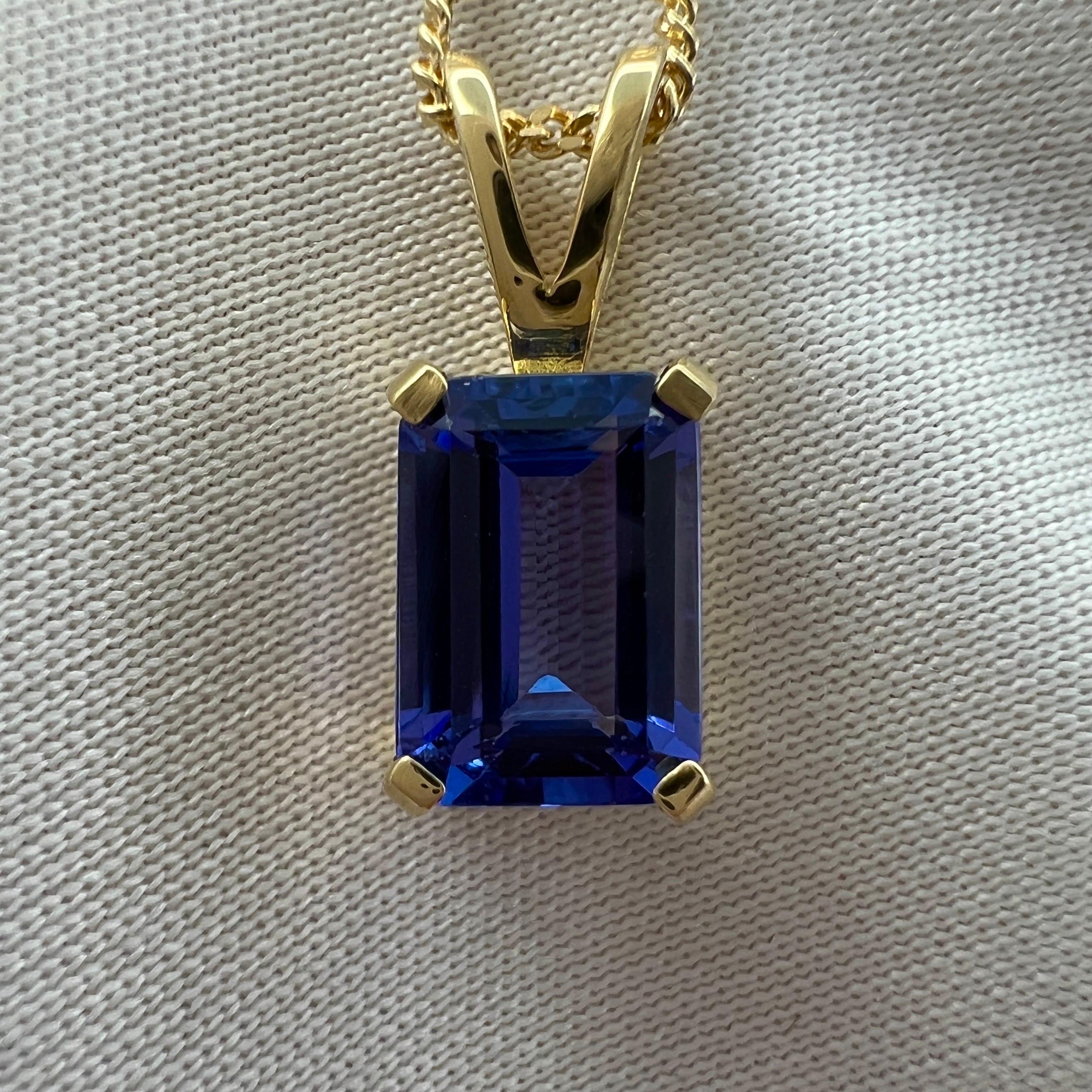 1.32ct Vivid Violet Blue Tanzanite 18k Yellow Gold Emerald Cut Pendant Necklace 5