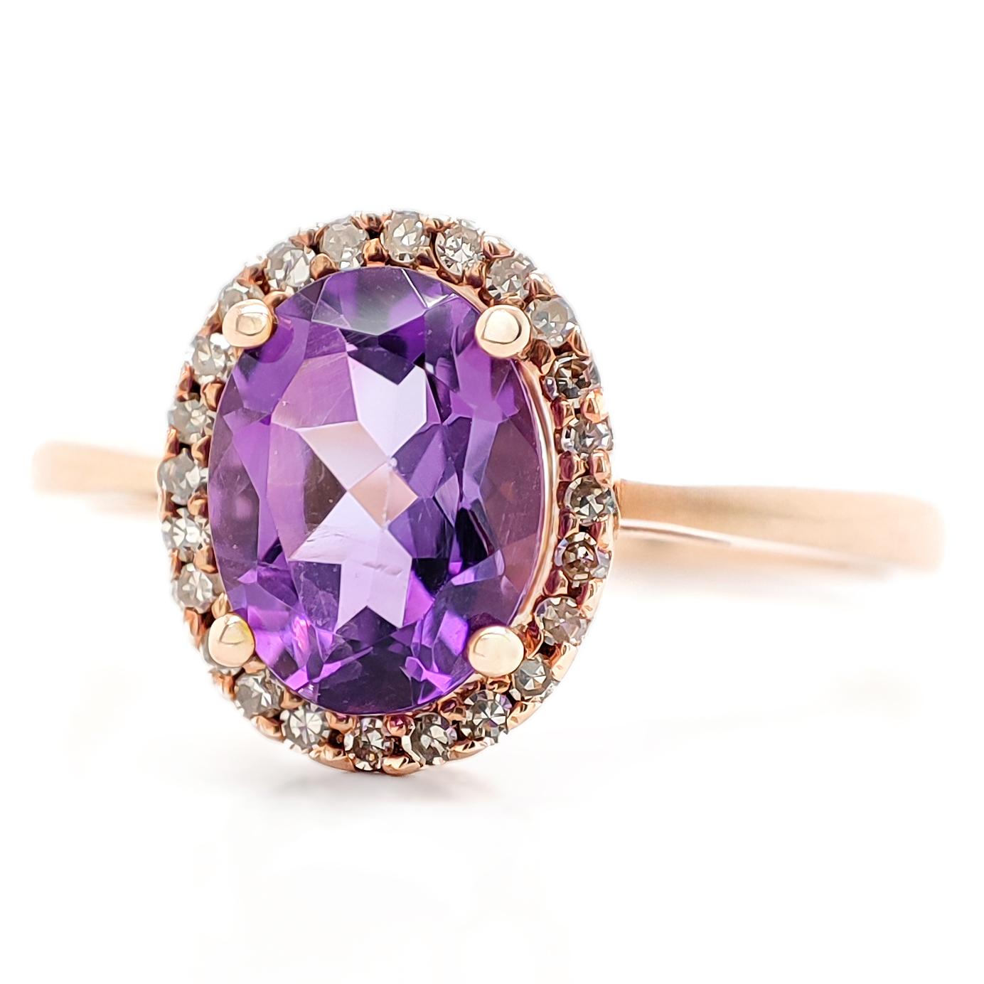 FOR US BUYERS NO VAT

This engagement ring is a testament to love and passion. At its heart, it features a captivating 1.20-carat oval purple amethyst symbolizing the fiery intensity of your love.

To accentuate the amethyst's beauty, the ring is
