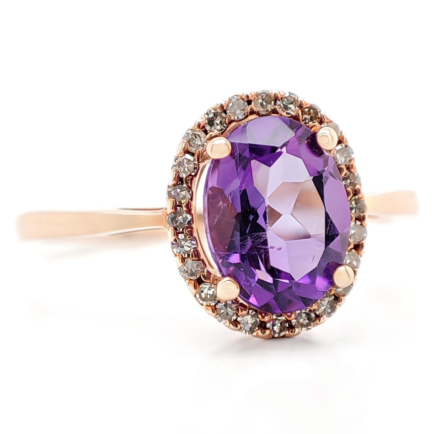 Round Cut NO RESERVE 1.32CTW Amethyst and Diamonds Engagement Ring 14K Rose Gold For Sale