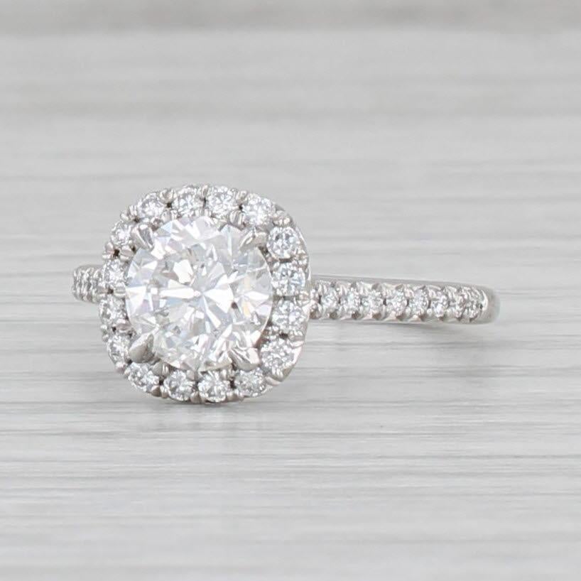 1.32ctw Diamante Redondo Halo Anillo de Compromiso 950 Platino Sz 5 Banda Catedral GIA en venta 3
