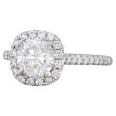 1.32ctw Diamond Round Halo Engagement Ring 950 Platinum Sz 5 Cathedral Band GIA