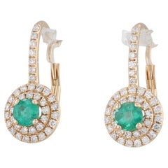 1.32ctw Emerald Diamond Halo Drop Earrings 14k Yellow Gold Lever Backs