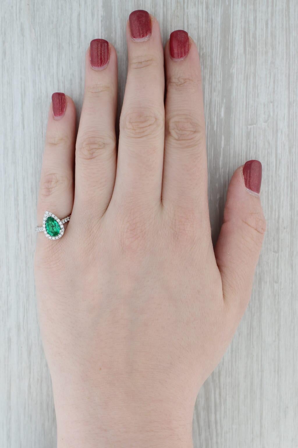 1.32ctw Emerald Diamond Halo Teardrop Ring 14k White Gold Size 6.5 Engagement For Sale 5
