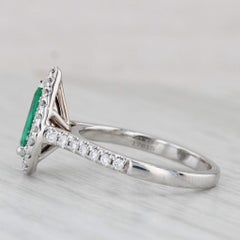 1.32ctw Emerald Diamond Halo Teardrop Ring 14k White Gold Size 6.5 Engagement