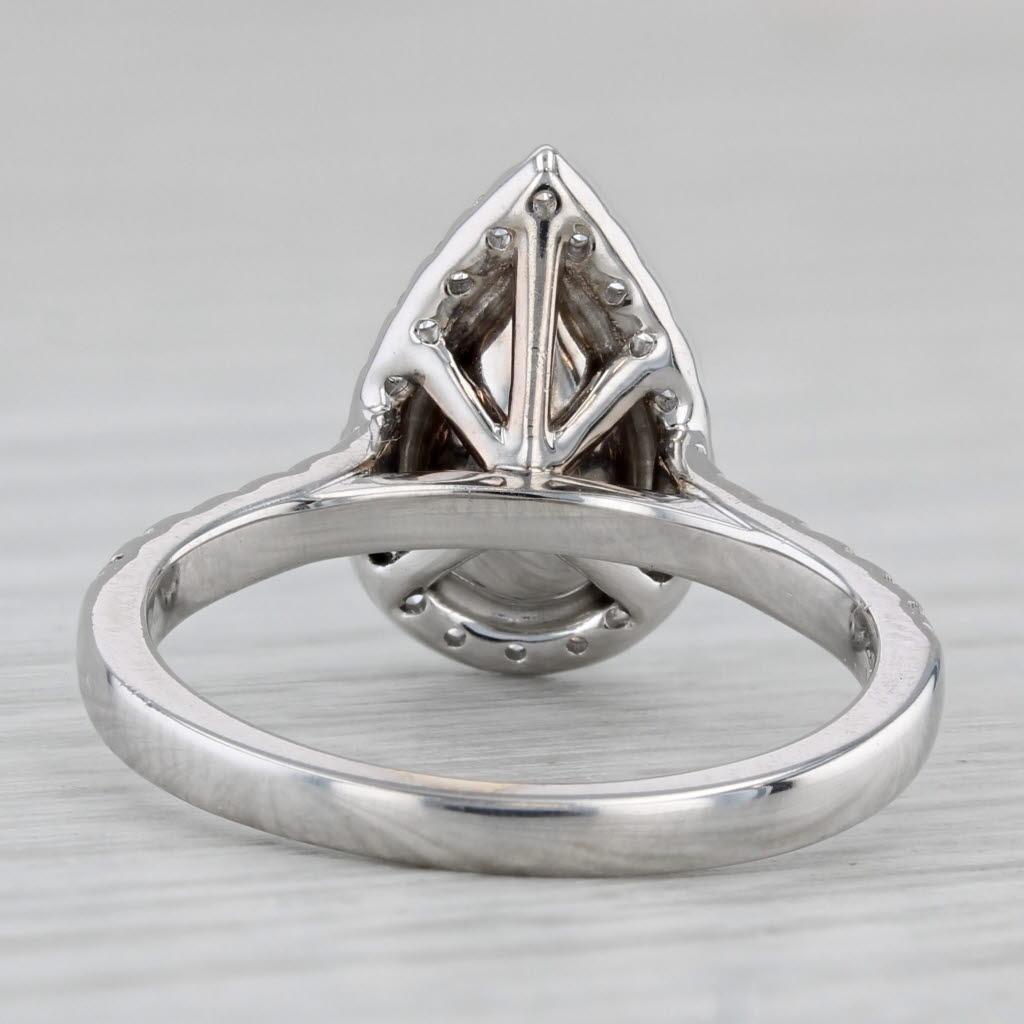 Pear Cut 1.32ctw Emerald Diamond Halo Teardrop Ring 14k White Gold Size 6.5 Engagement For Sale