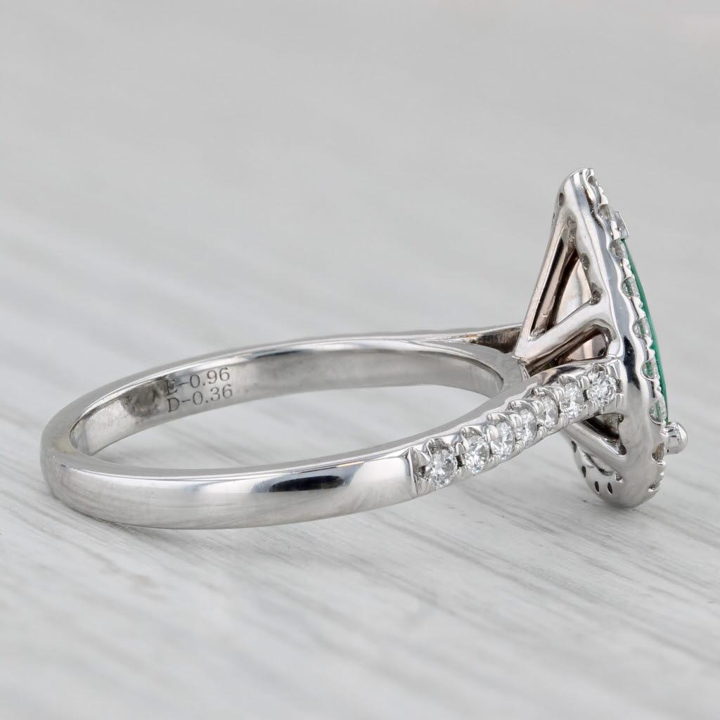 Women's or Men's 1.32ctw Emerald Diamond Halo Teardrop Ring 14k White Gold Size 6.5 Engagement For Sale
