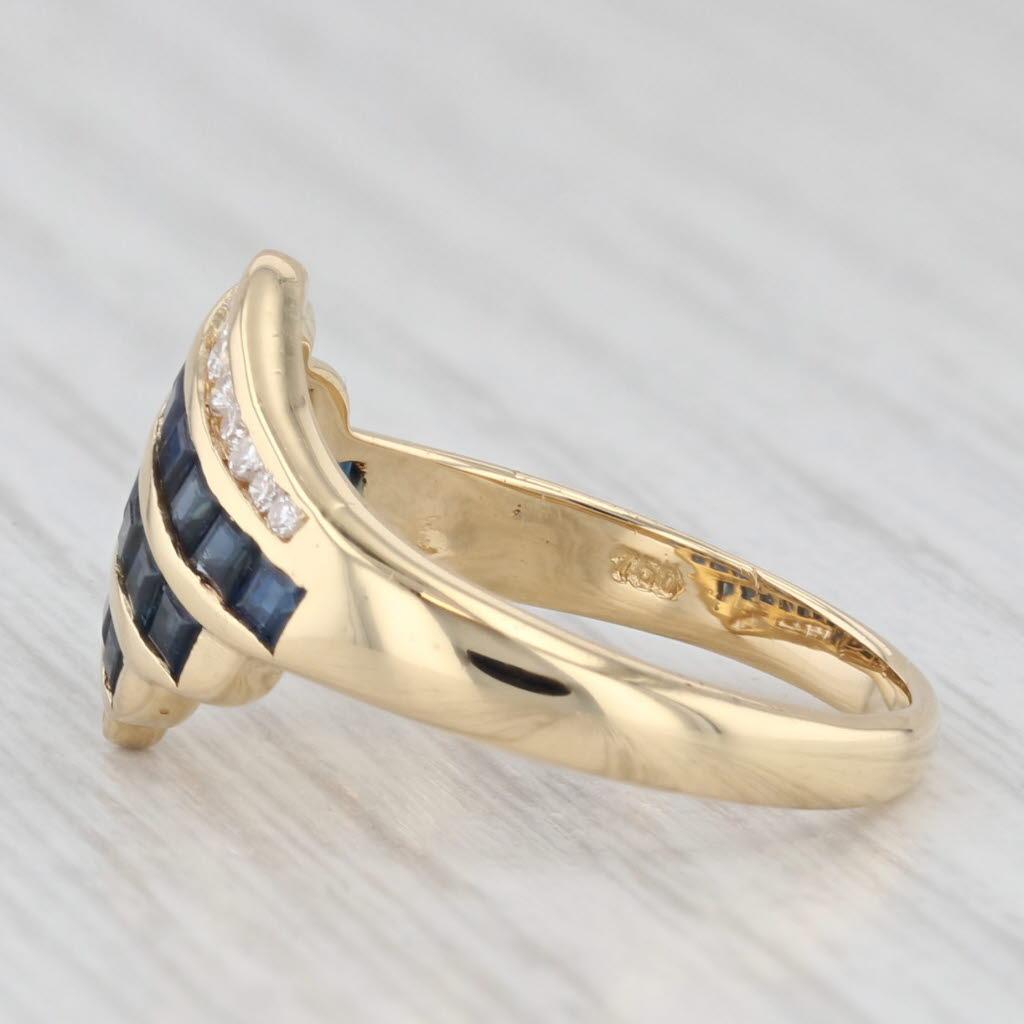 Women's 1.32ctw Scalloped Blue Sapphire Diamond Ring 18k Yellow Gold Bypass Size 7 For Sale