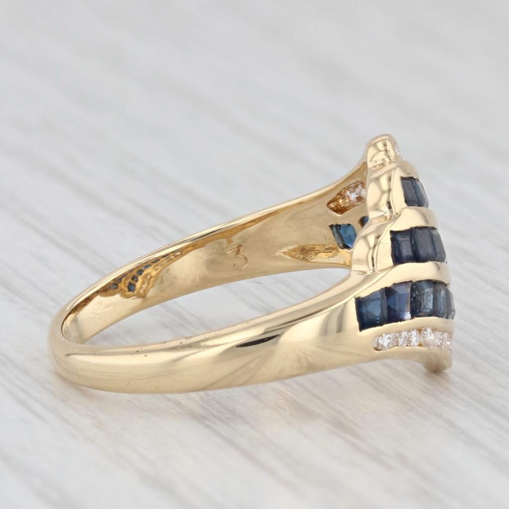 1.32ctw Scalloped Blue Sapphire Diamond Ring 18k Yellow Gold Bypass Size 7 For Sale 1
