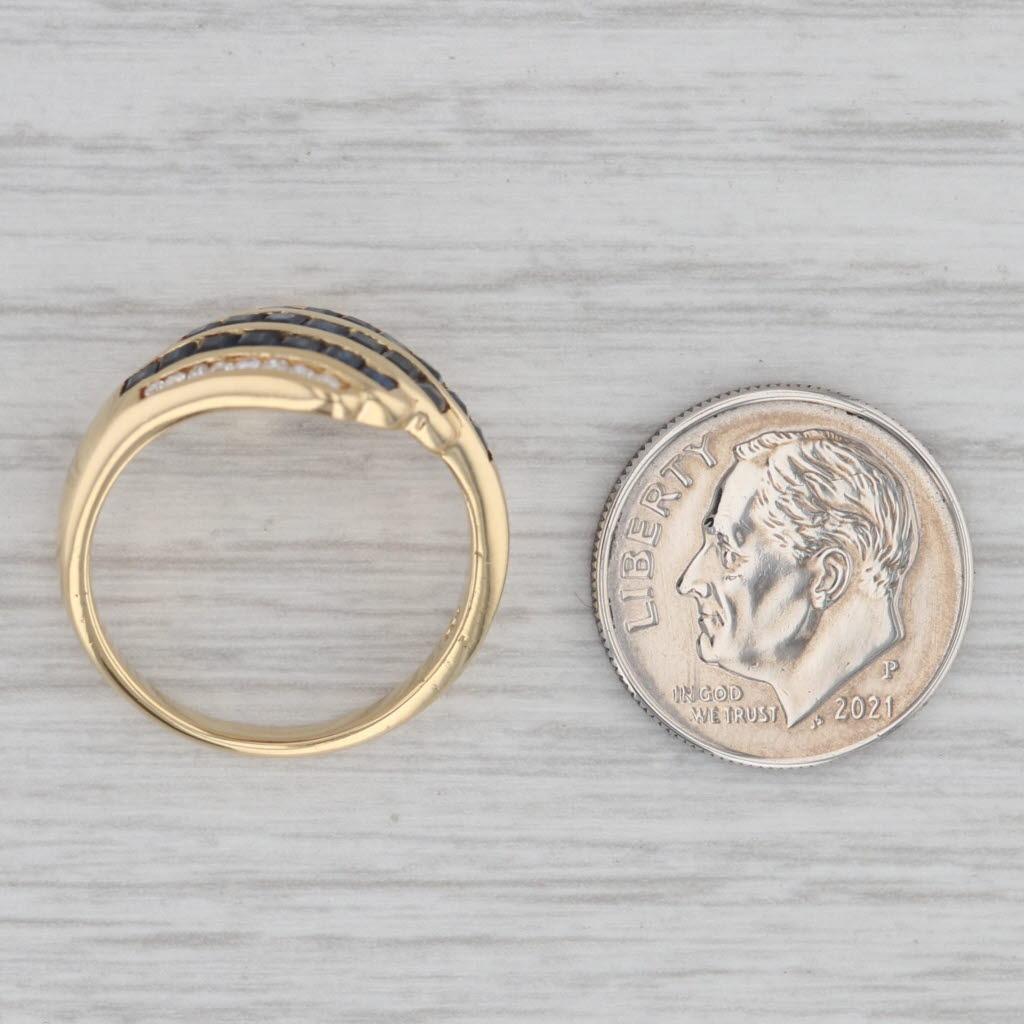 1.32ctw Scalloped Blue Sapphire Diamond Ring 18k Yellow Gold Bypass Size 7 For Sale 3