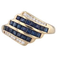 1.32ctw Scalloped Blue Sapphire Diamond Ring 18k Yellow Gold Bypass Size 7