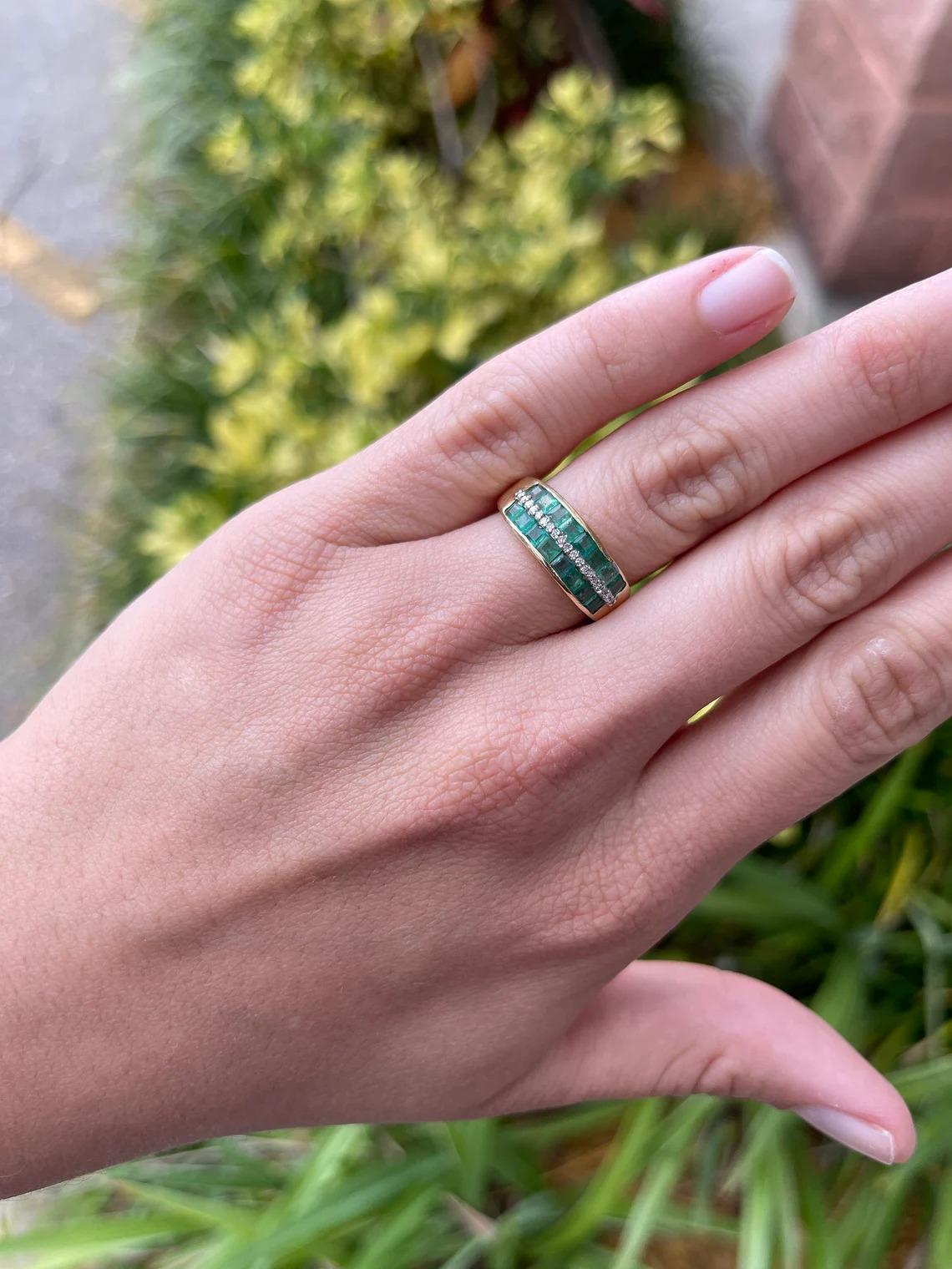 1.32tcw 14K Natürlicher Smaragd & Diamant Ring Asscher Cut Eternity Stacked Smaragd (Moderne)